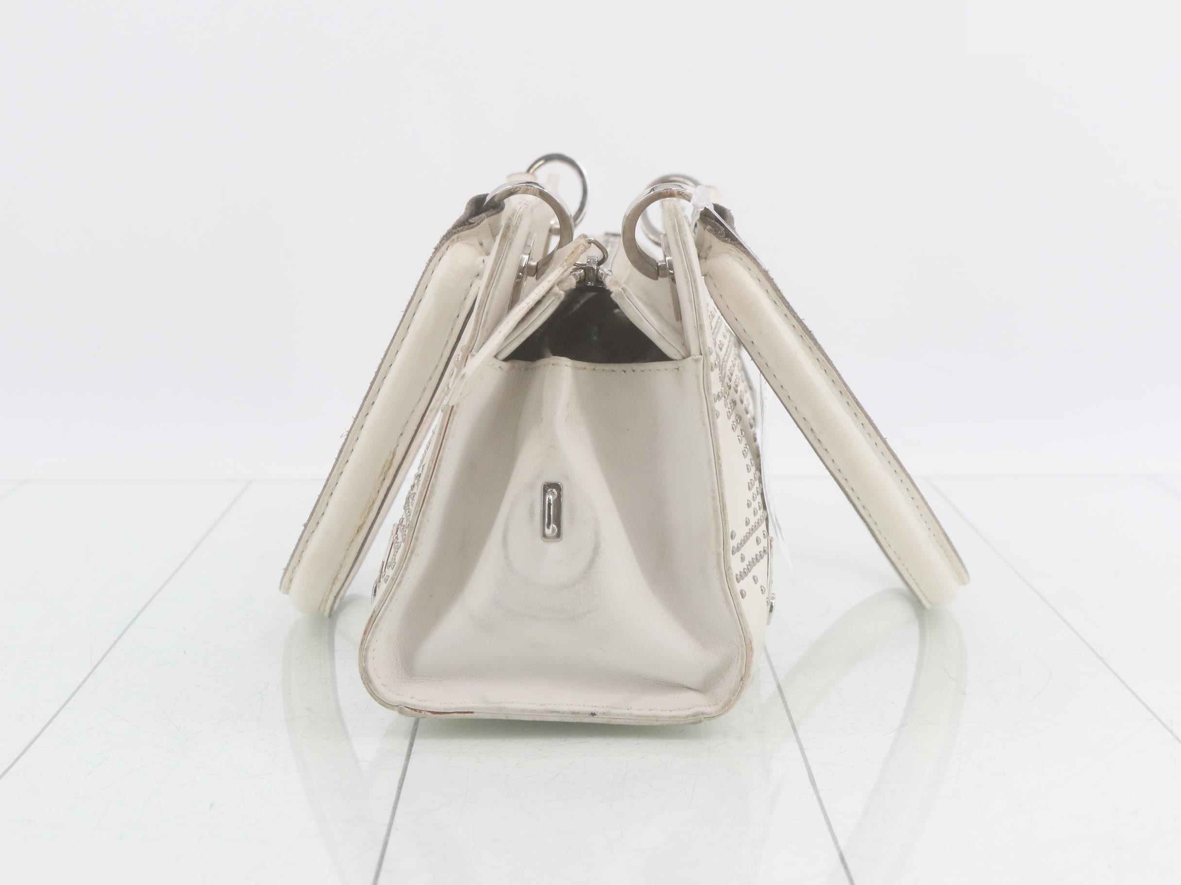 Cannage Leather Stud Handbag, White — view 4