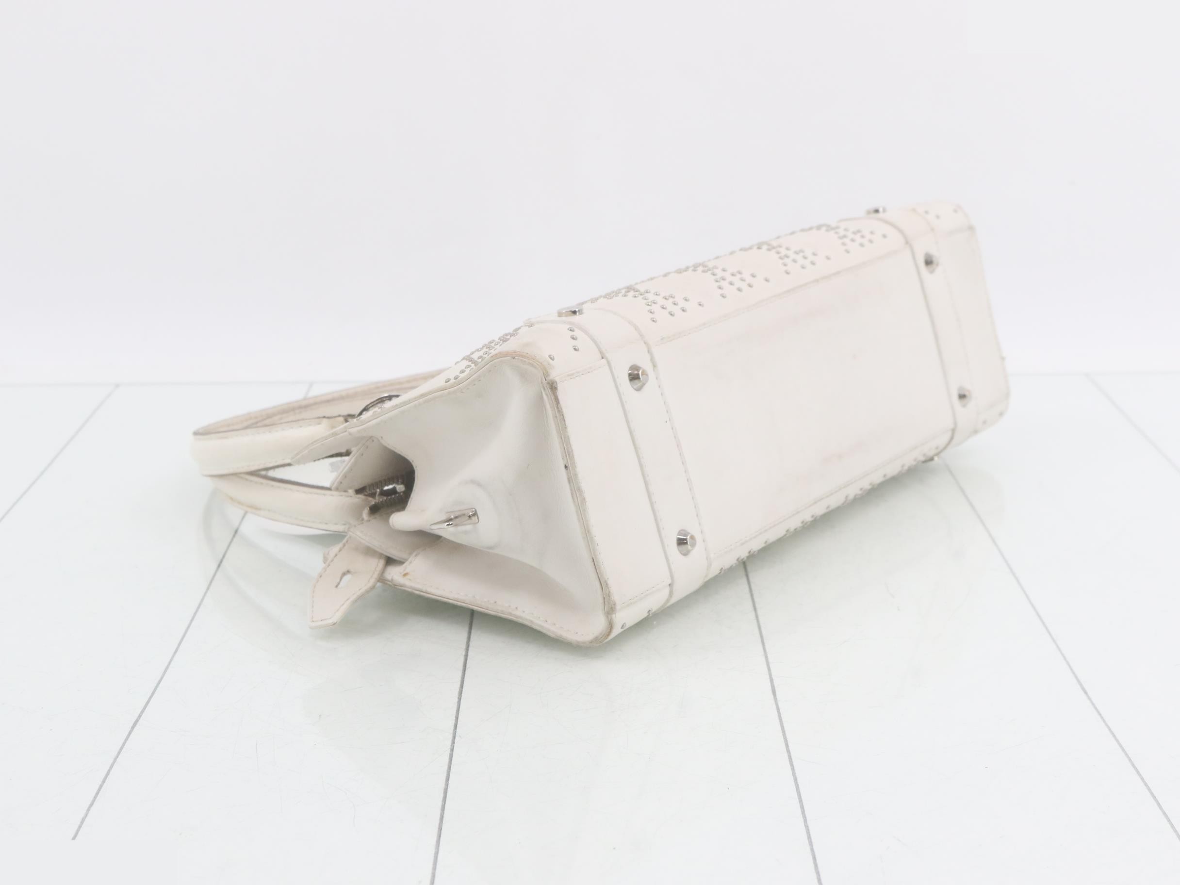 Cannage Leather Stud Handbag, White — view 5
