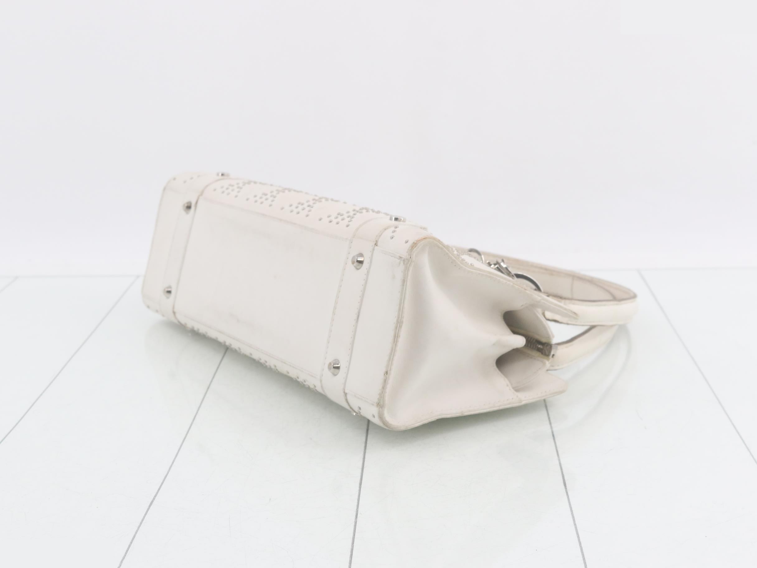 Cannage Leather Stud Handbag, White — view 6