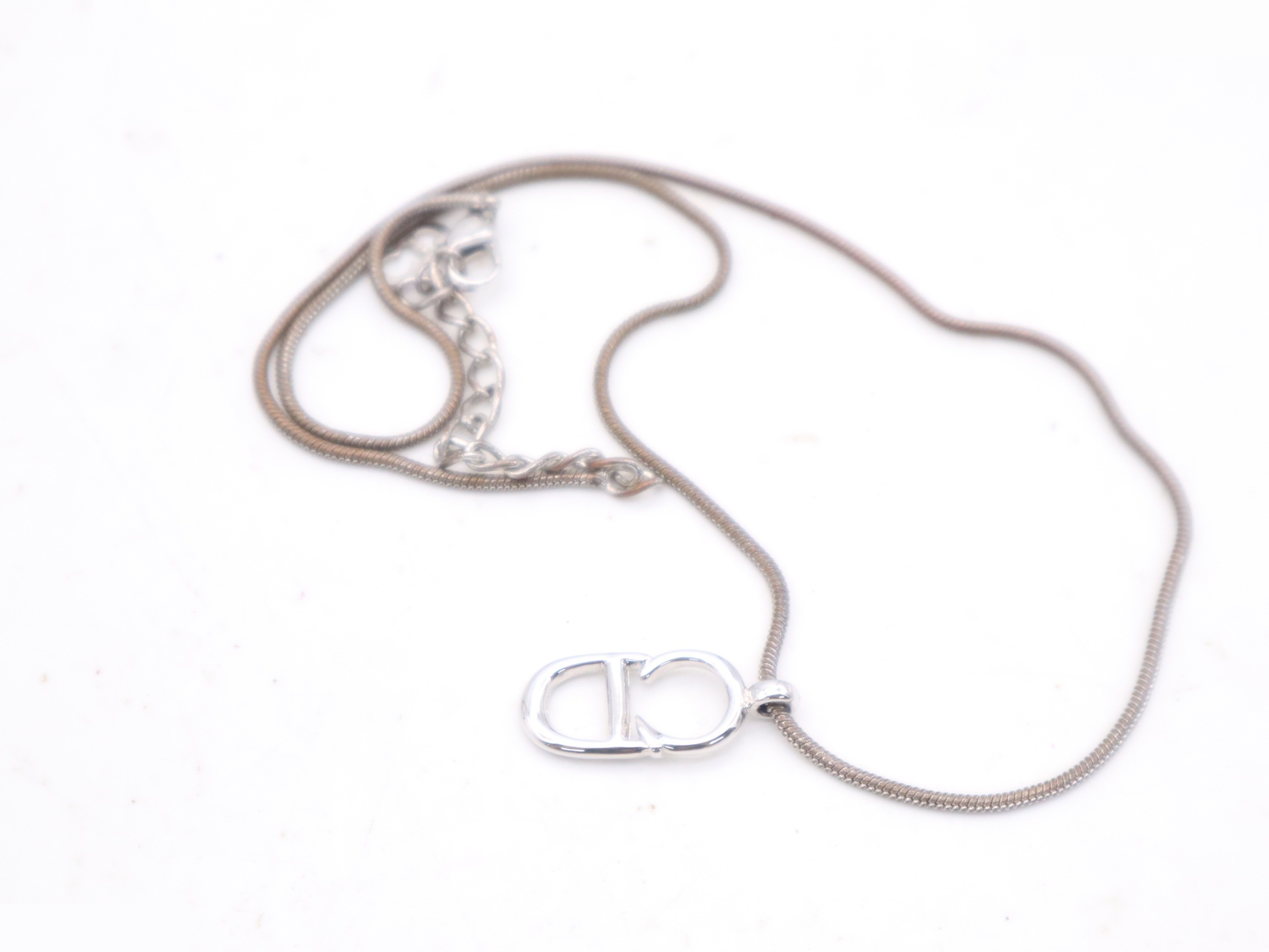 Metal CD logo snake chain necklace, chain approximately 44cm long. — view 2