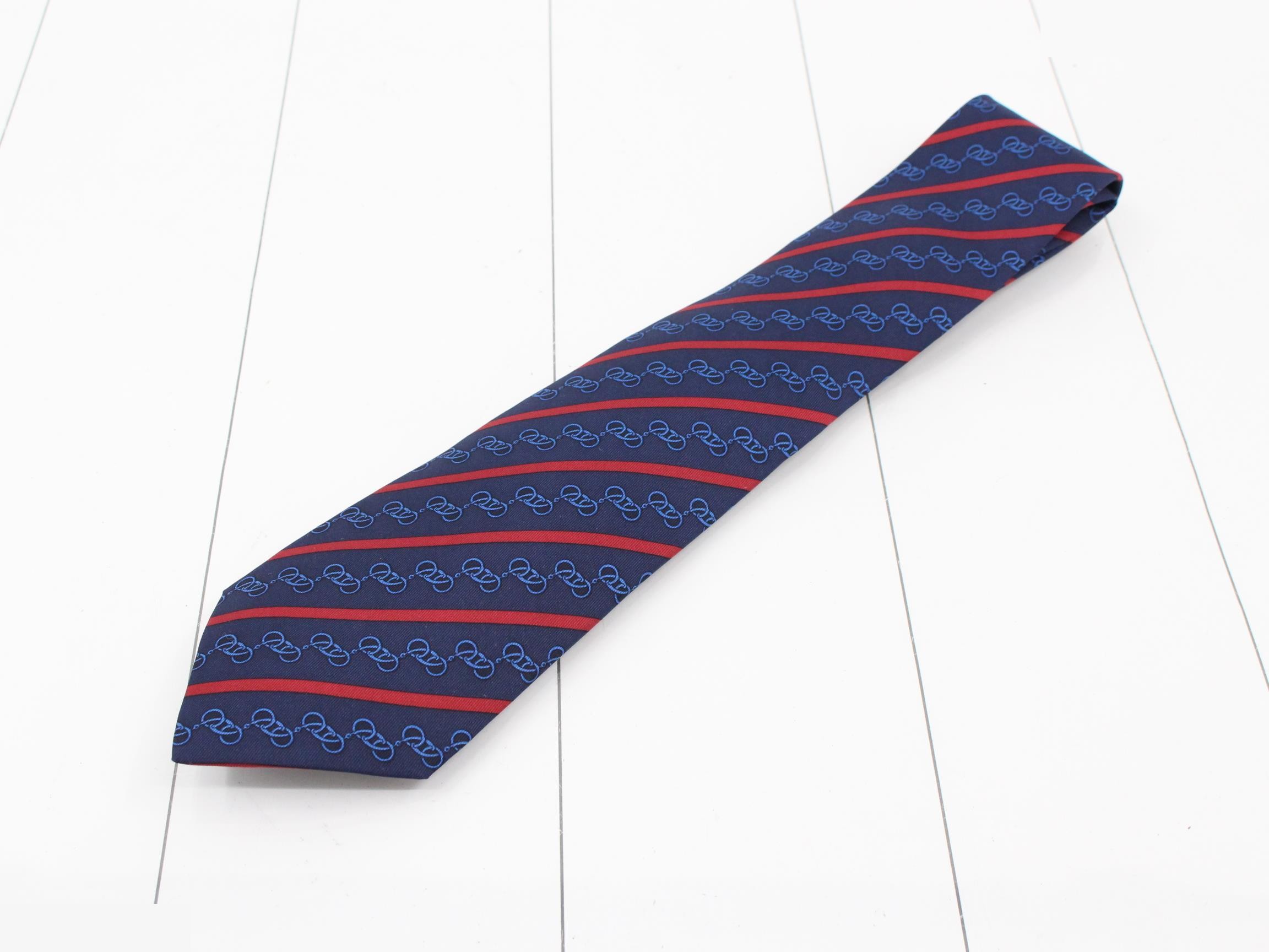 Horse harness motif tie 100% silk navy