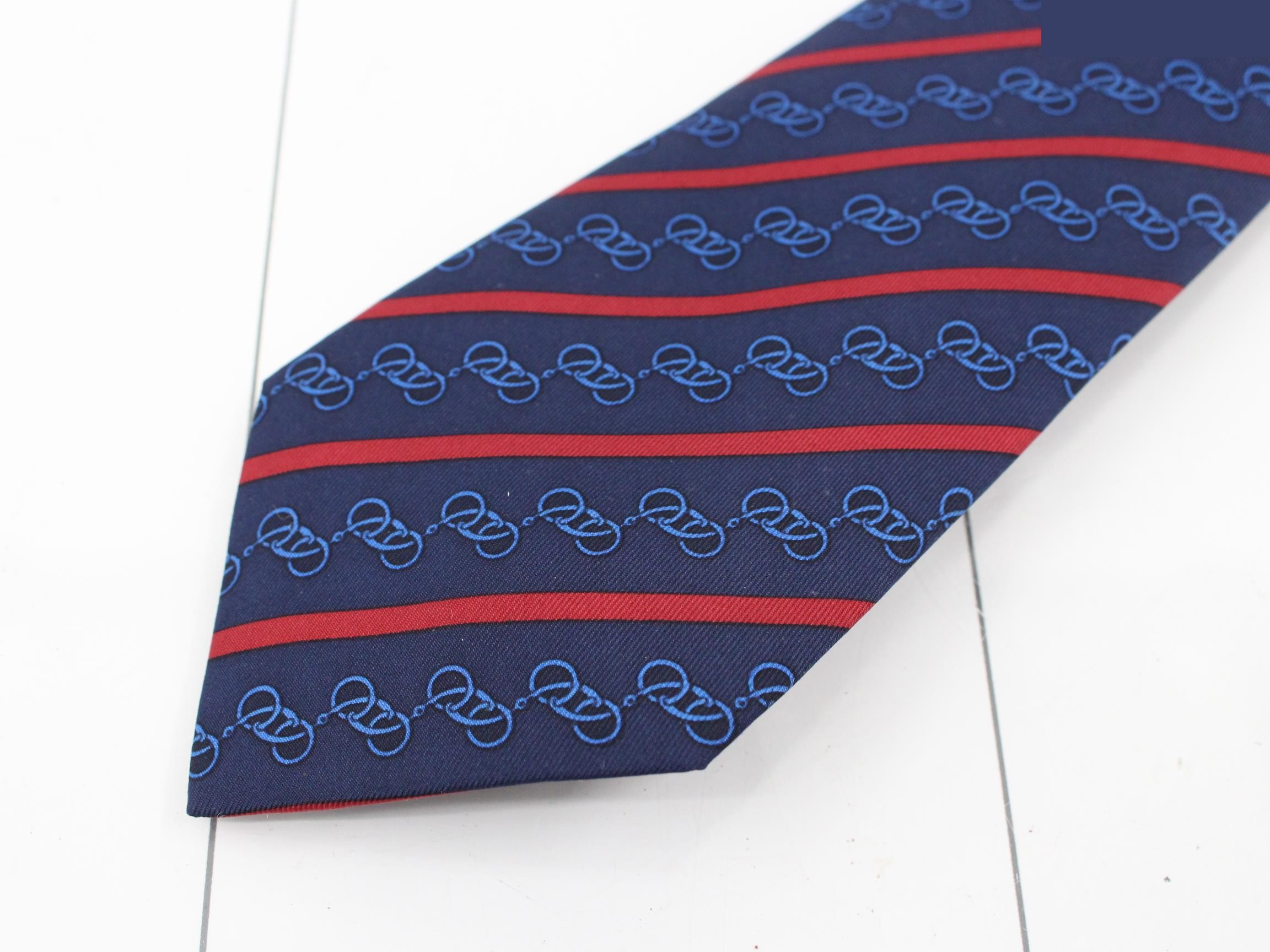 Horse harness motif tie 100% silk navy — view 3