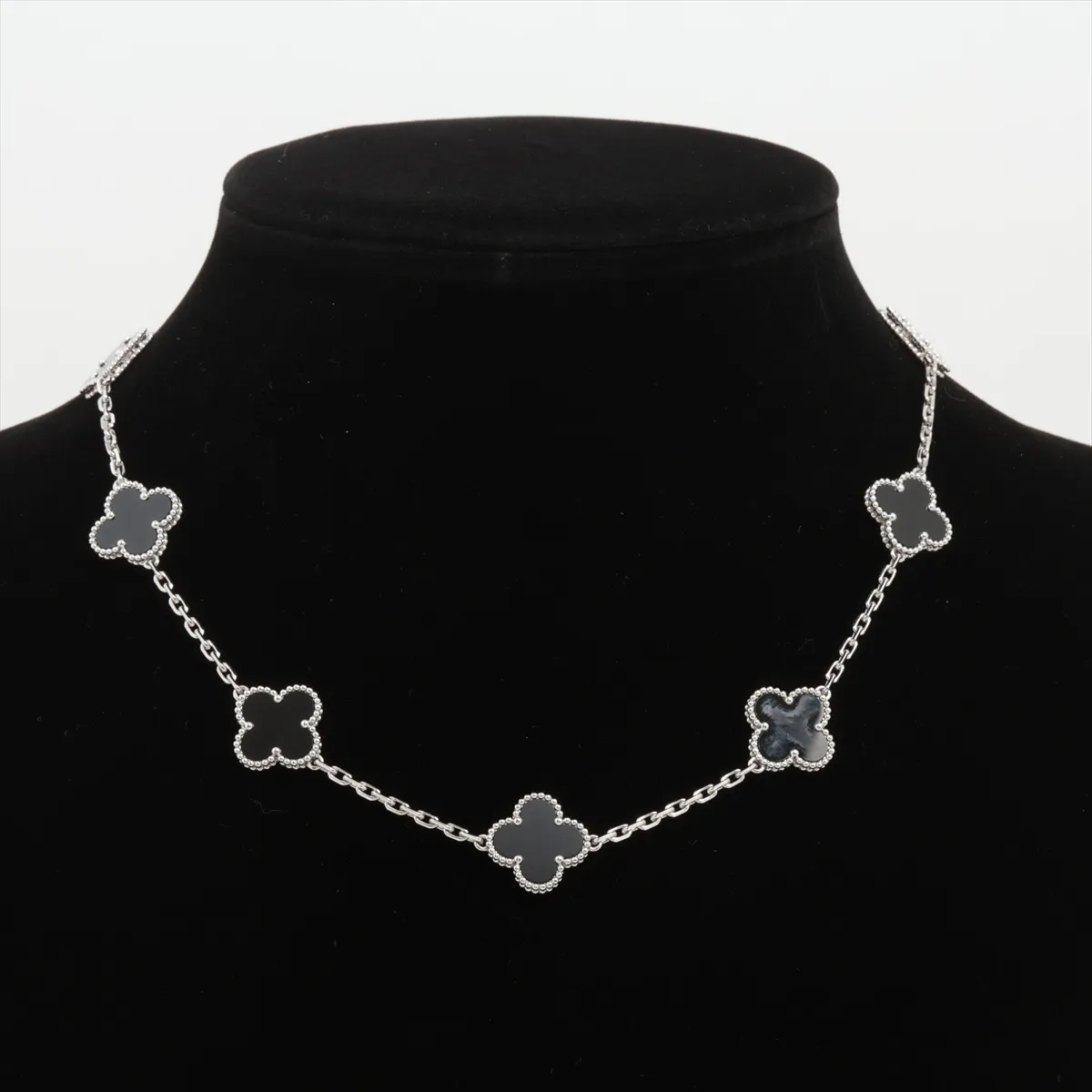 Vintage Alhambra 10P Onyx Necklace 750(WG) 23.9g JF532398 Stone — view 6
