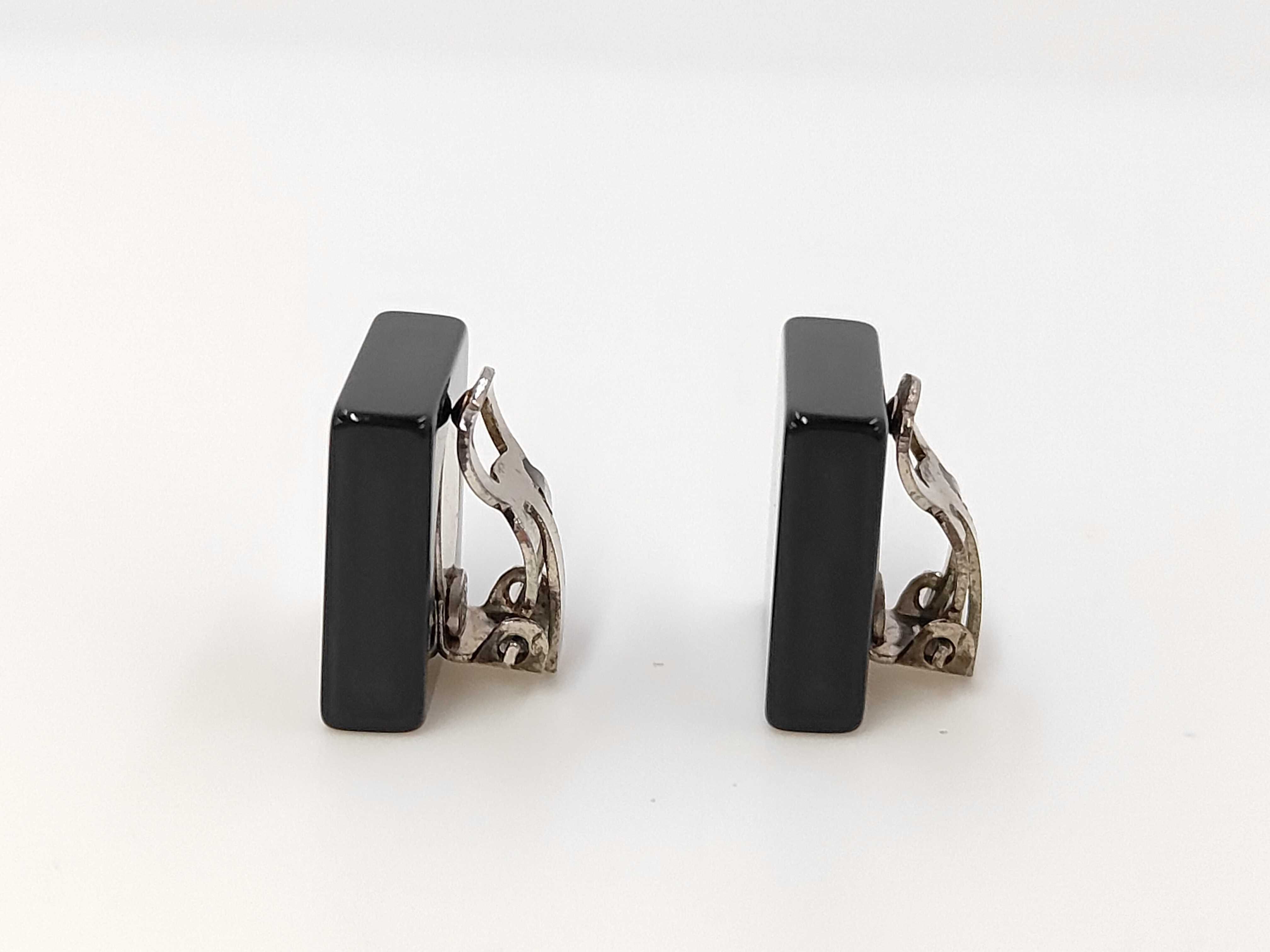 Coco Mark Snap Button Square Earrings, Black x Silver — view 2