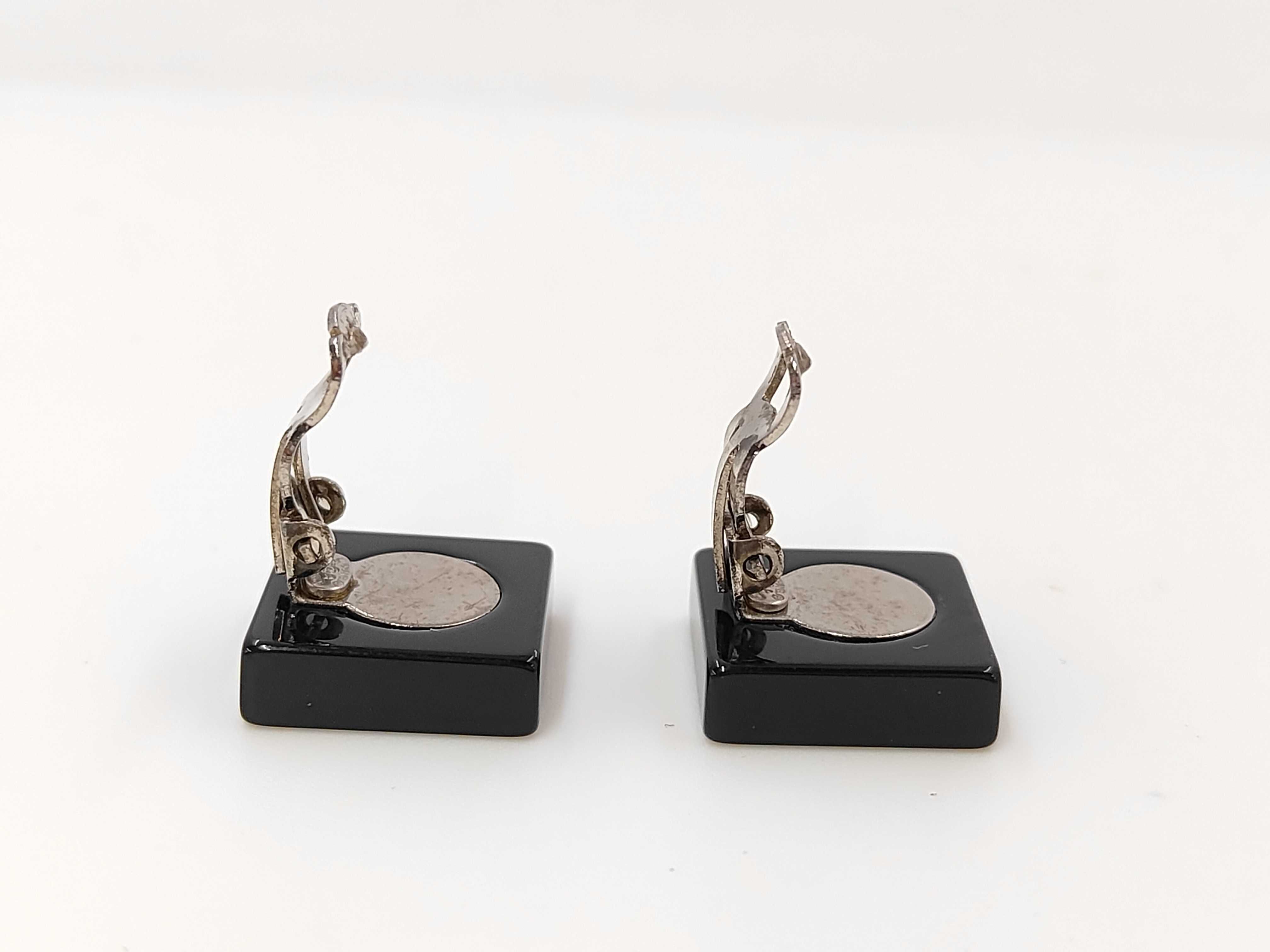 Coco Mark Snap Button Square Earrings, Black x Silver — view 4
