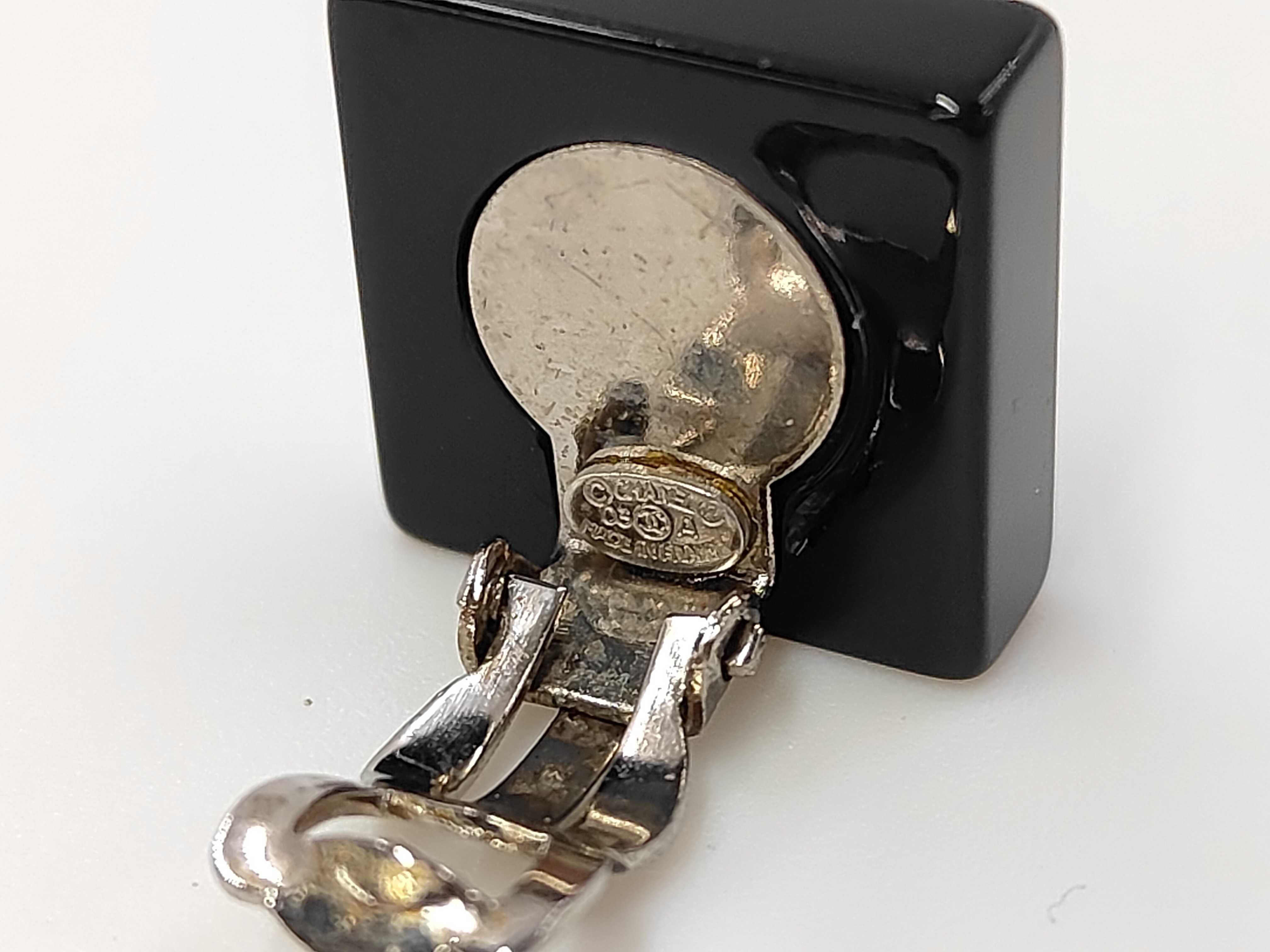 Coco Mark Snap Button Square Earrings, Black x Silver — view 5