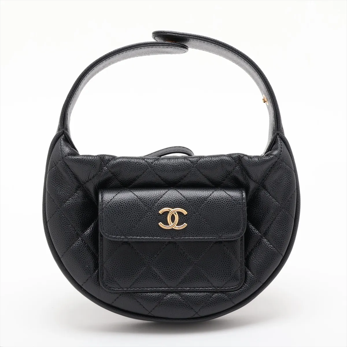 Matelassé Caviar Skin Handbag, Black with Gold Hardware, NA0468TH, Random Serial Number