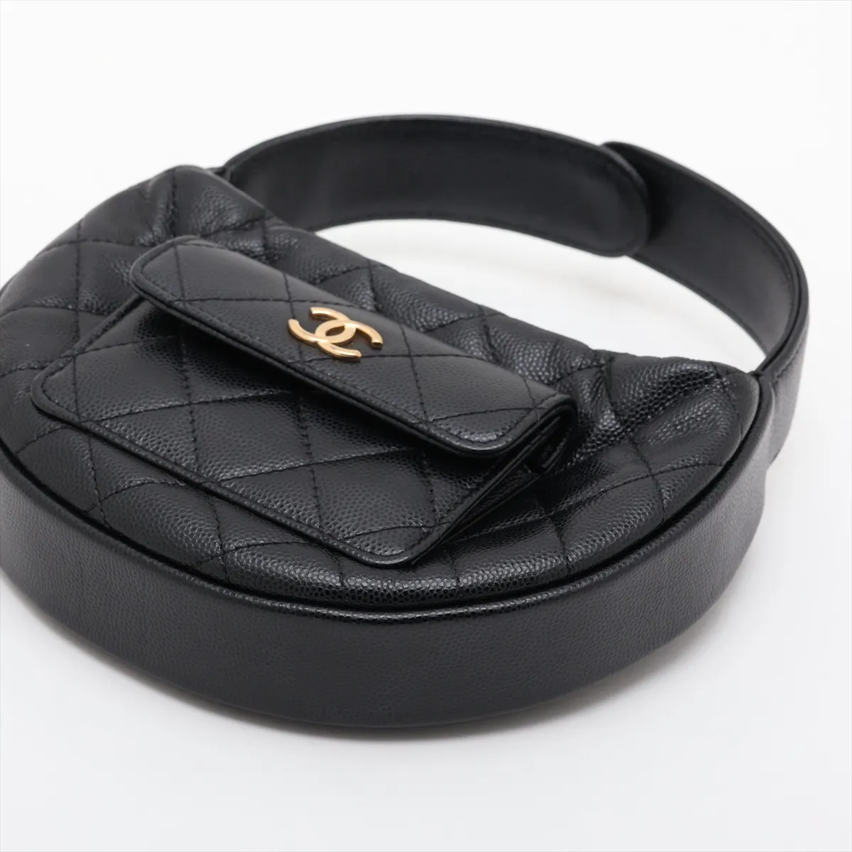 Matelassé Caviar Skin Handbag, Black with Gold Hardware, NA0468TH, Random Serial Number — view 3