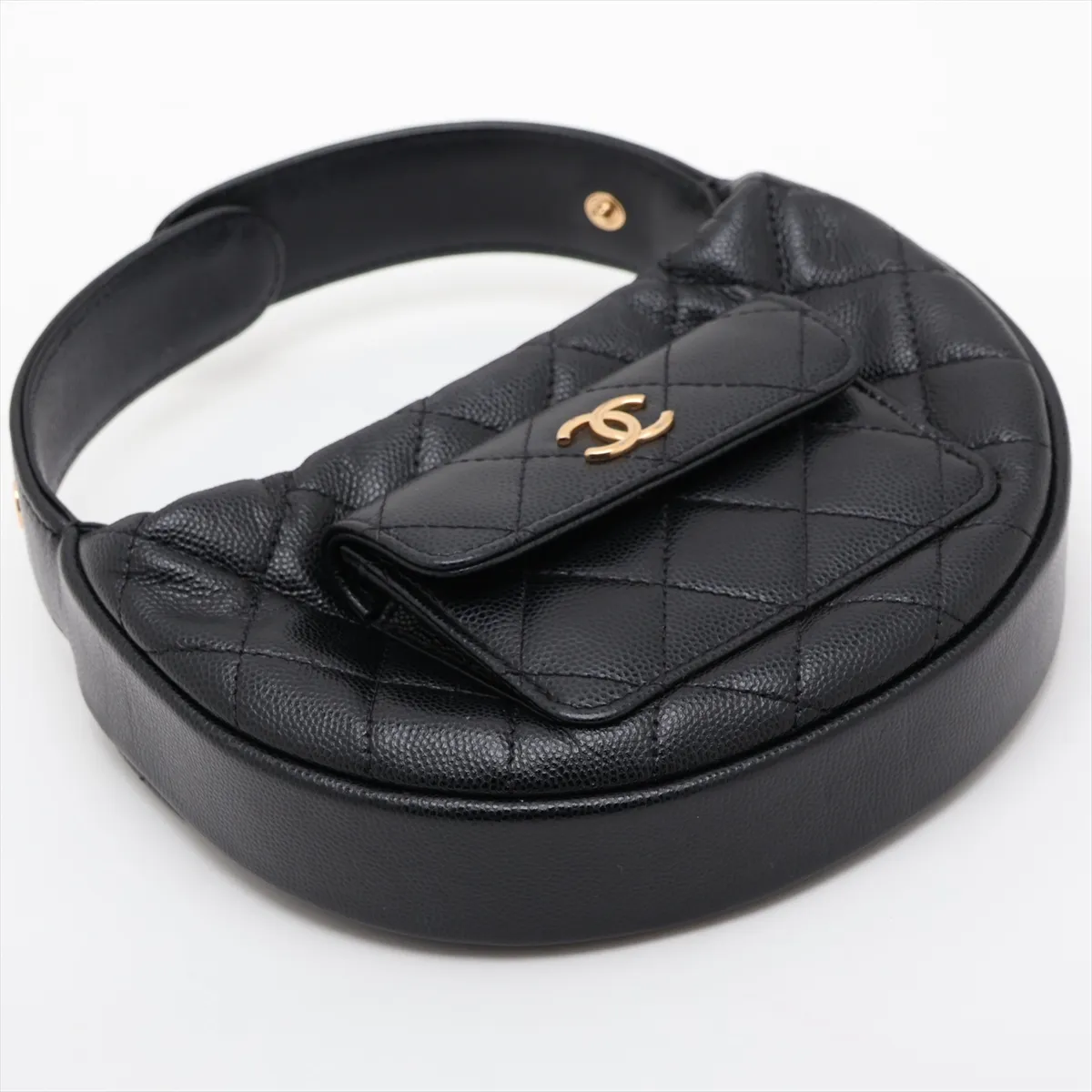 Matelassé Caviar Skin Handbag, Black with Gold Hardware, NA0468TH, Random Serial Number — view 4
