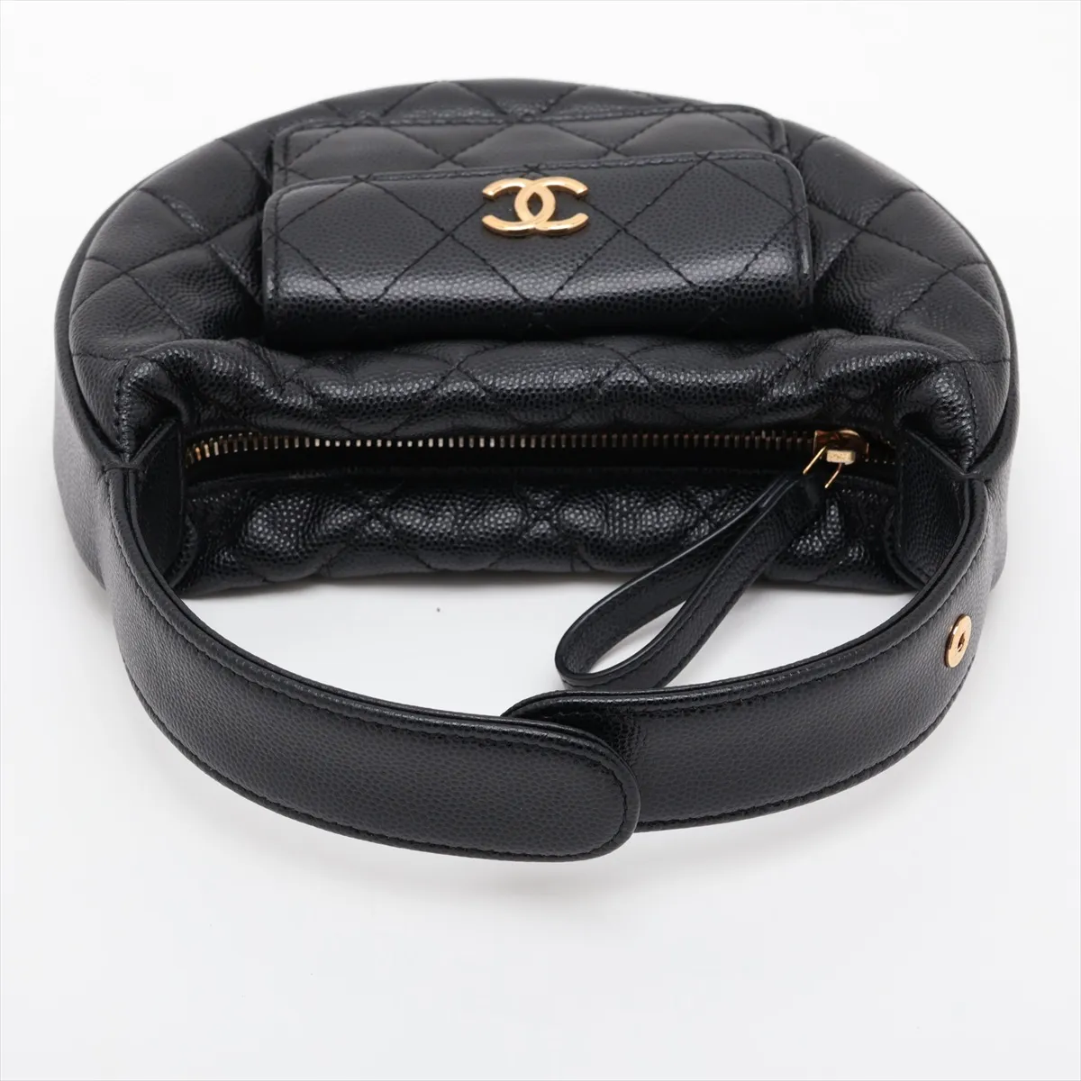 Matelassé Caviar Skin Handbag, Black with Gold Hardware, NA0468TH, Random Serial Number — view 5