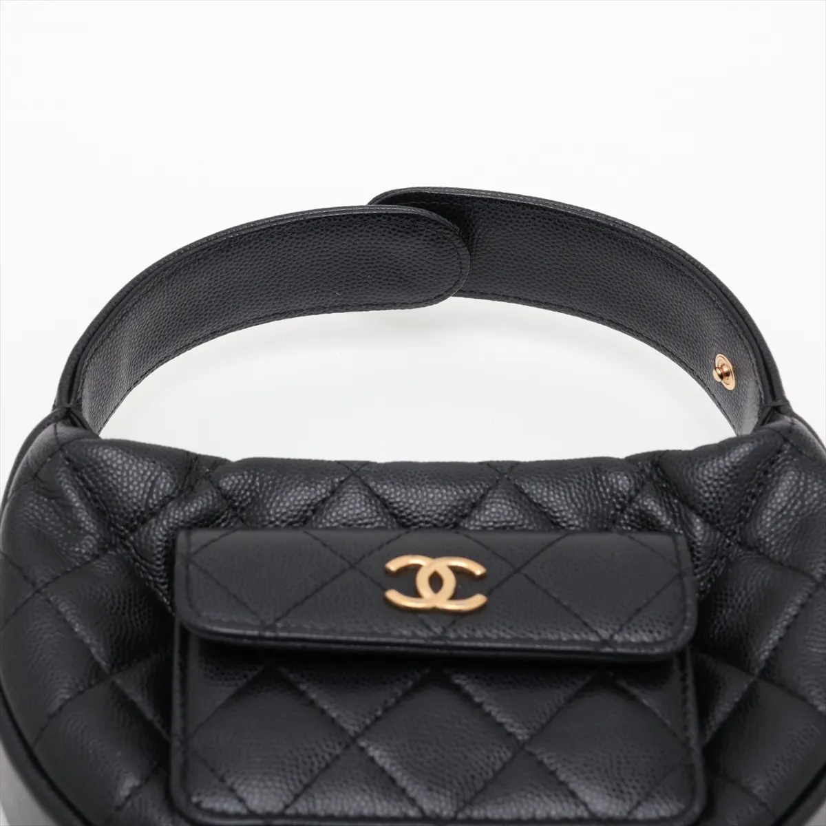 Matelassé Caviar Skin Handbag, Black with Gold Hardware, NA0468TH, Random Serial Number — view 6