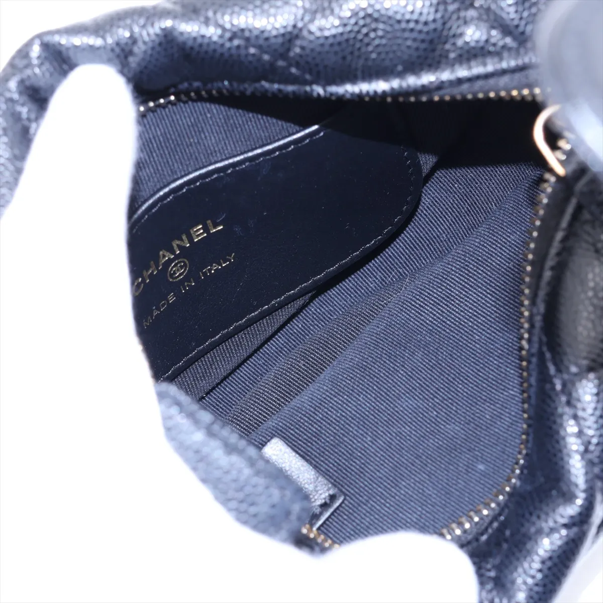 Matelassé Caviar Skin Handbag, Black with Gold Hardware, NA0468TH, Random Serial Number — view 7