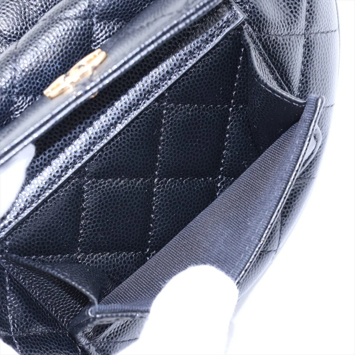 Matelassé Caviar Skin Handbag, Black with Gold Hardware, NA0468TH, Random Serial Number — view 9