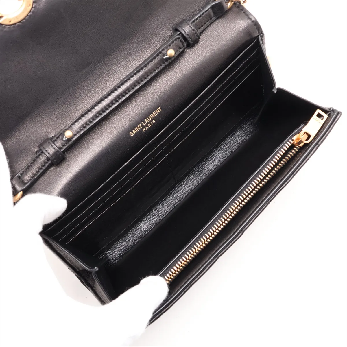 Leather Chain Wallet, Black, 738109 — view 6