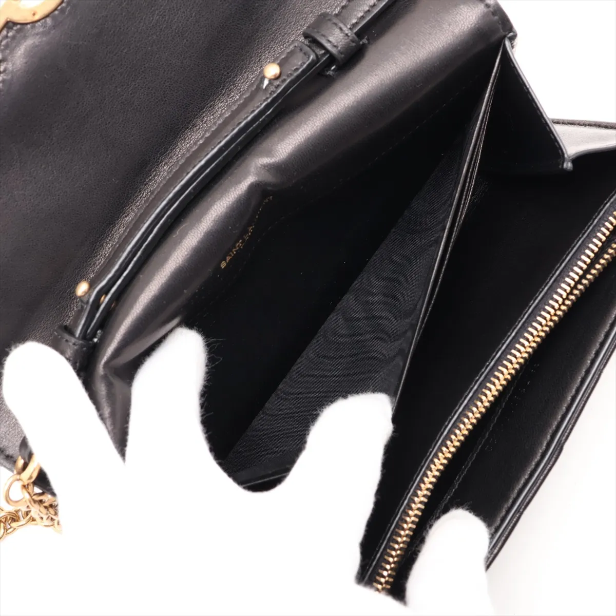 Leather Chain Wallet, Black, 738109 — view 9