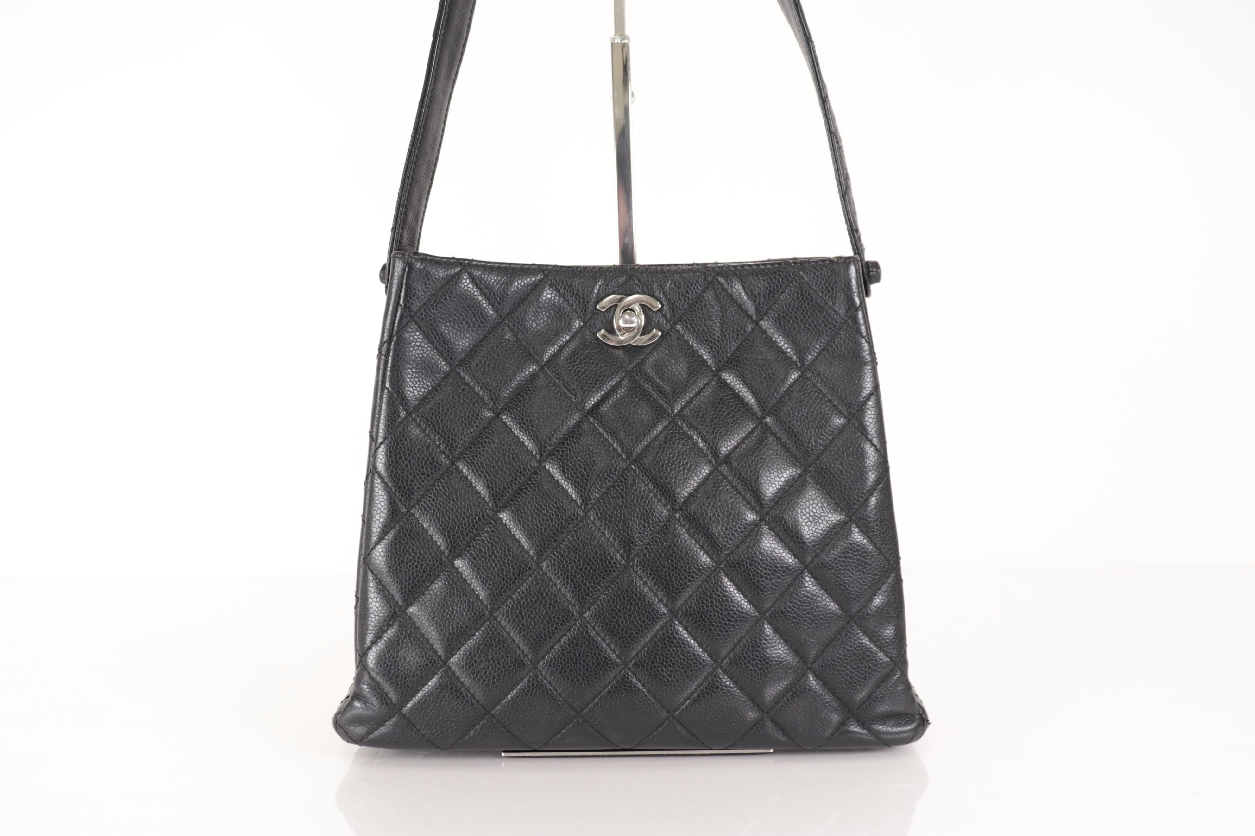 Caviar Leather Double Turnlock One Shoulder Bag, Silver Hardware, Series 5 — view 2