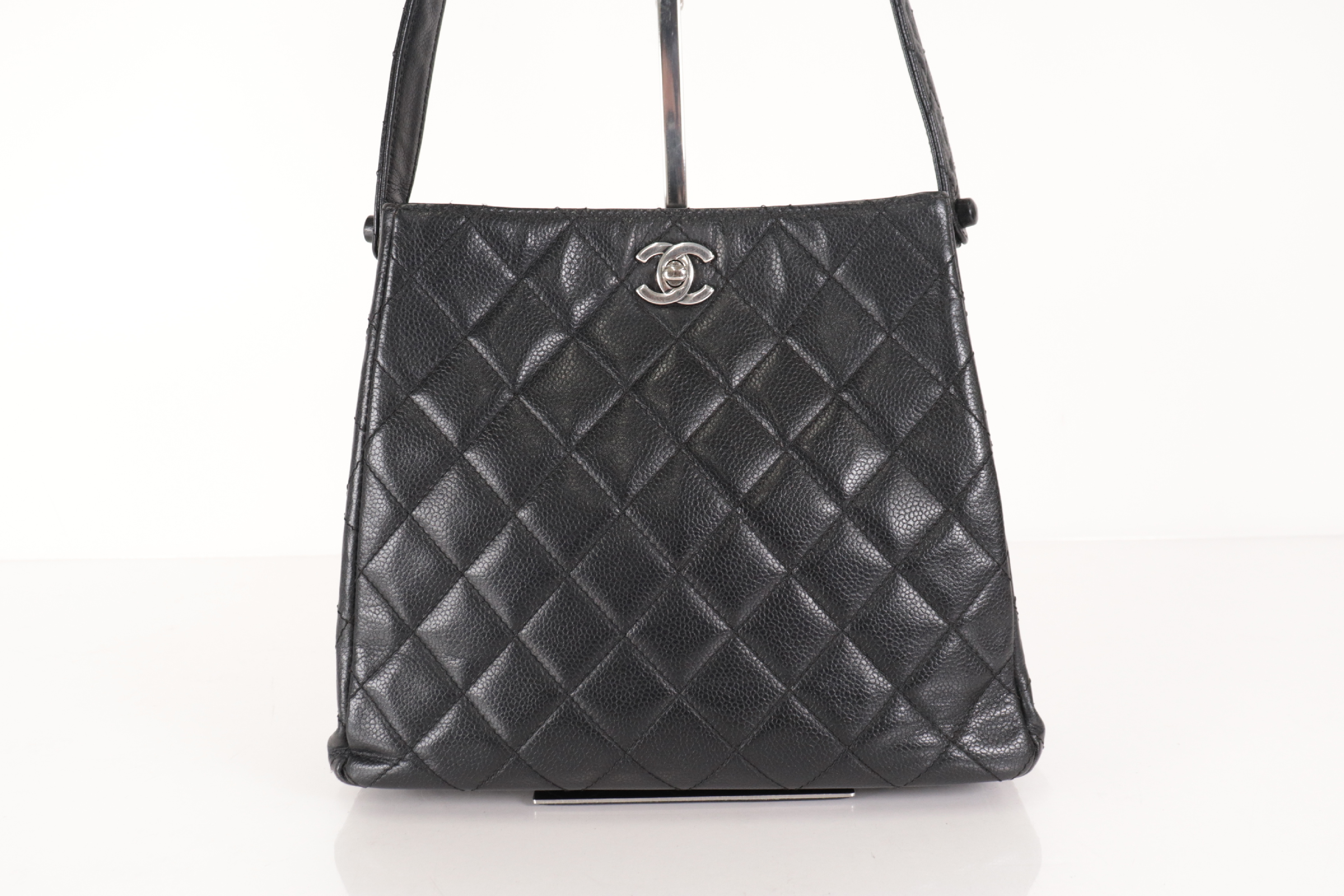 Caviar Leather Double Turnlock One Shoulder Bag, Silver Hardware, Series 5 — view 3