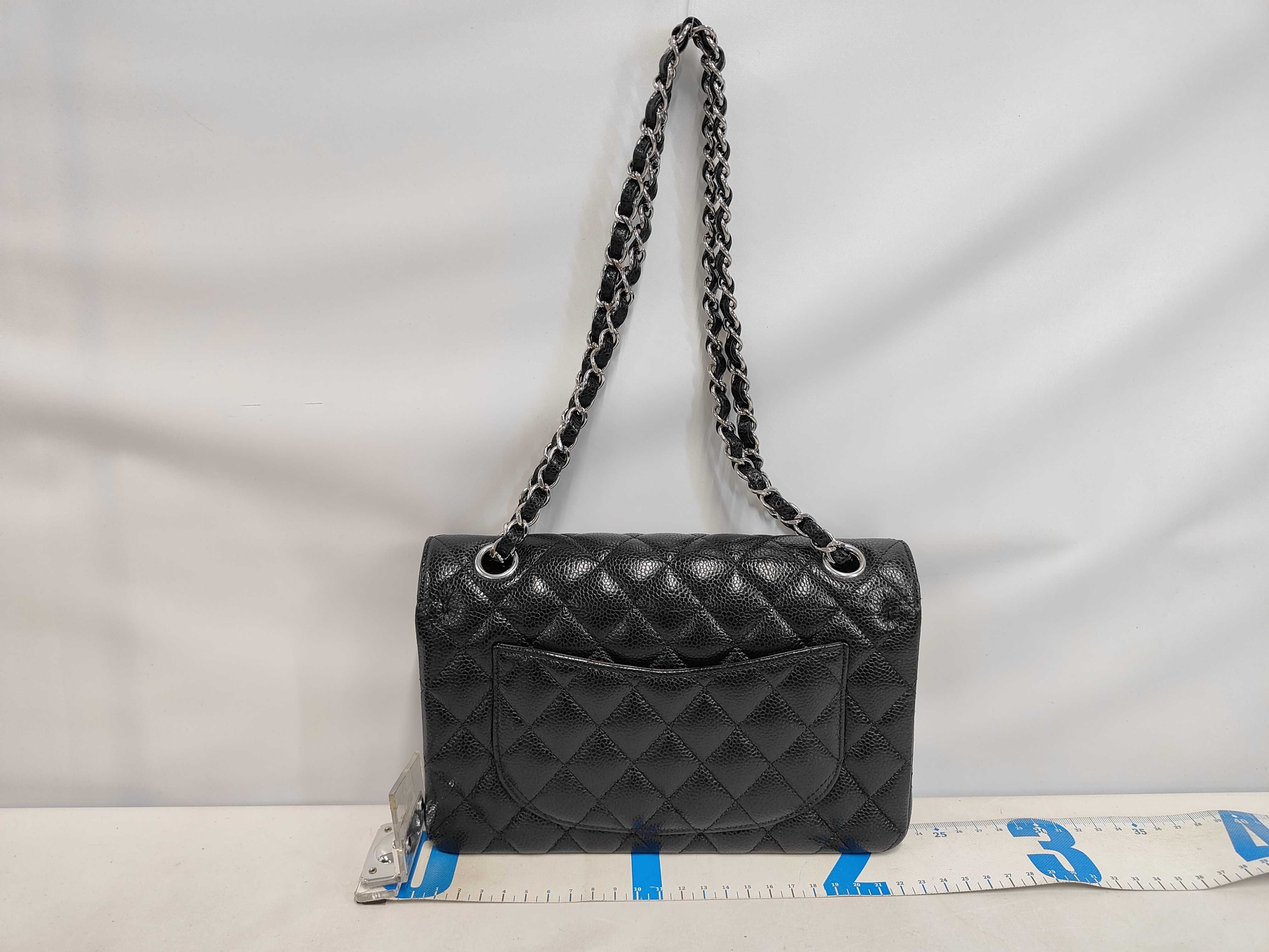 Double Flap 23 Chain Shoulder Bag, Matelassé Caviar Leather, Black, SS Size — view 2