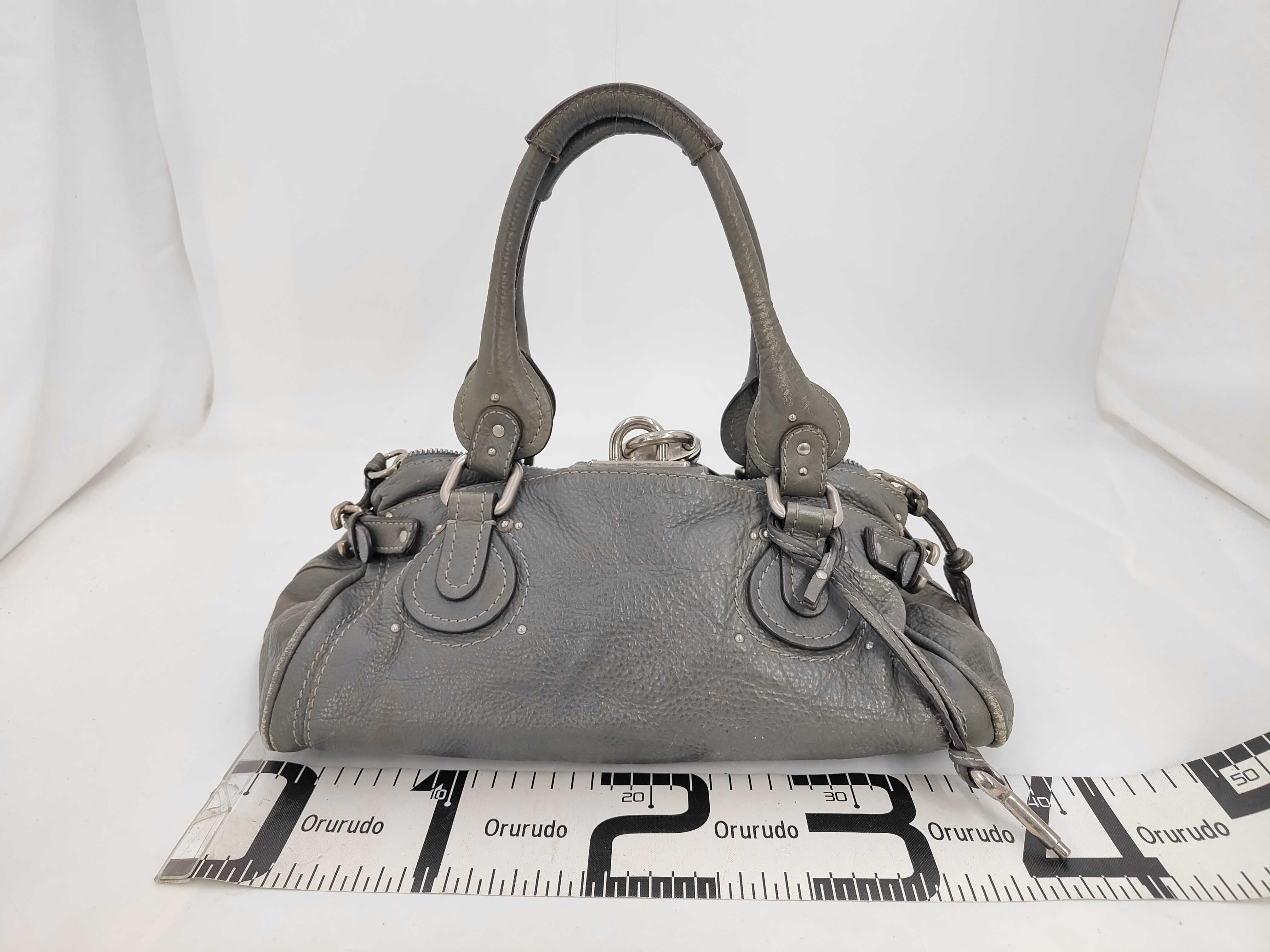 Paddington Leather Shoulder Bag in Khaki Grey with Silver Hardware — view 2