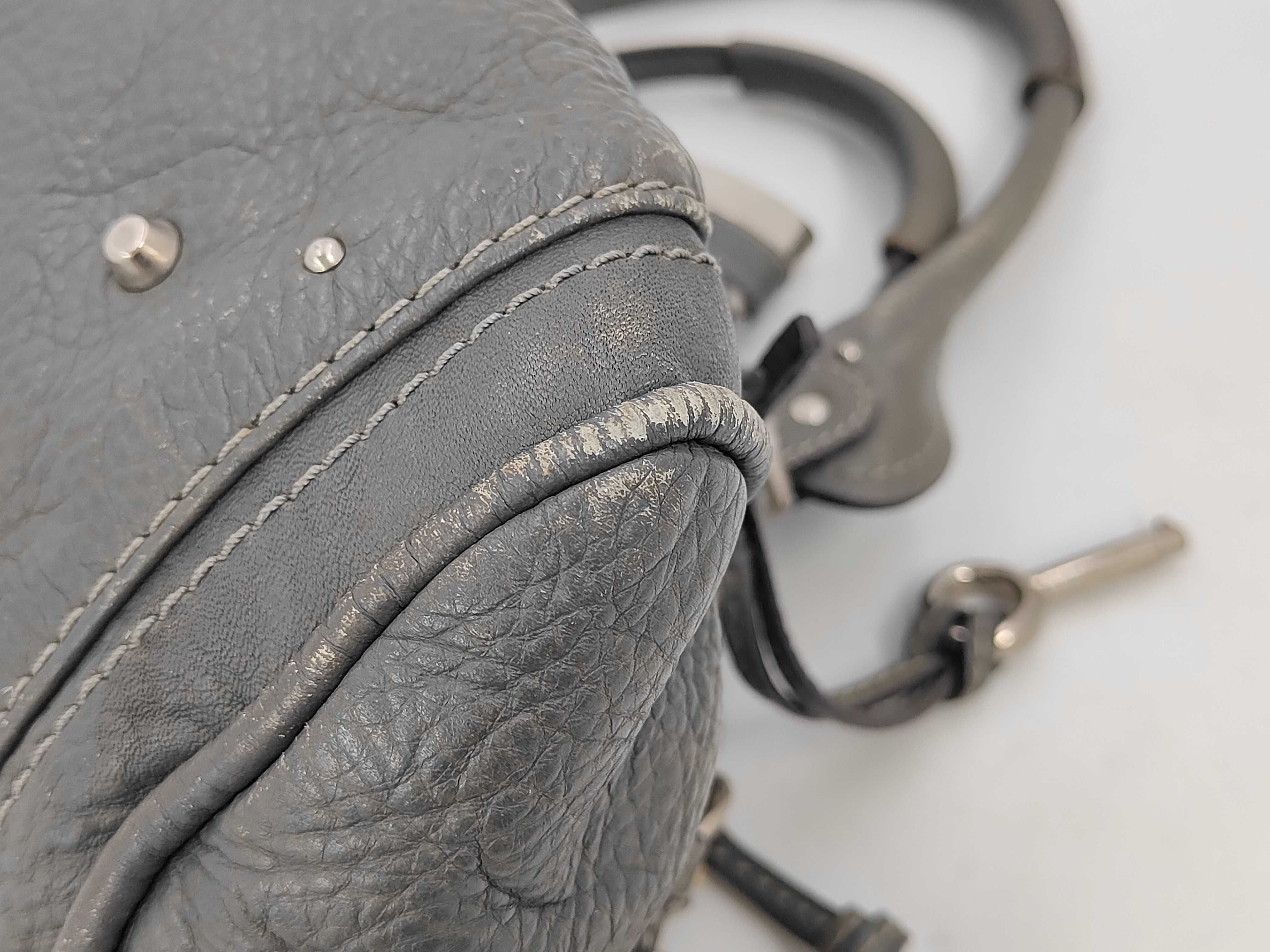 Paddington Leather Shoulder Bag in Khaki Grey with Silver Hardware — view 3