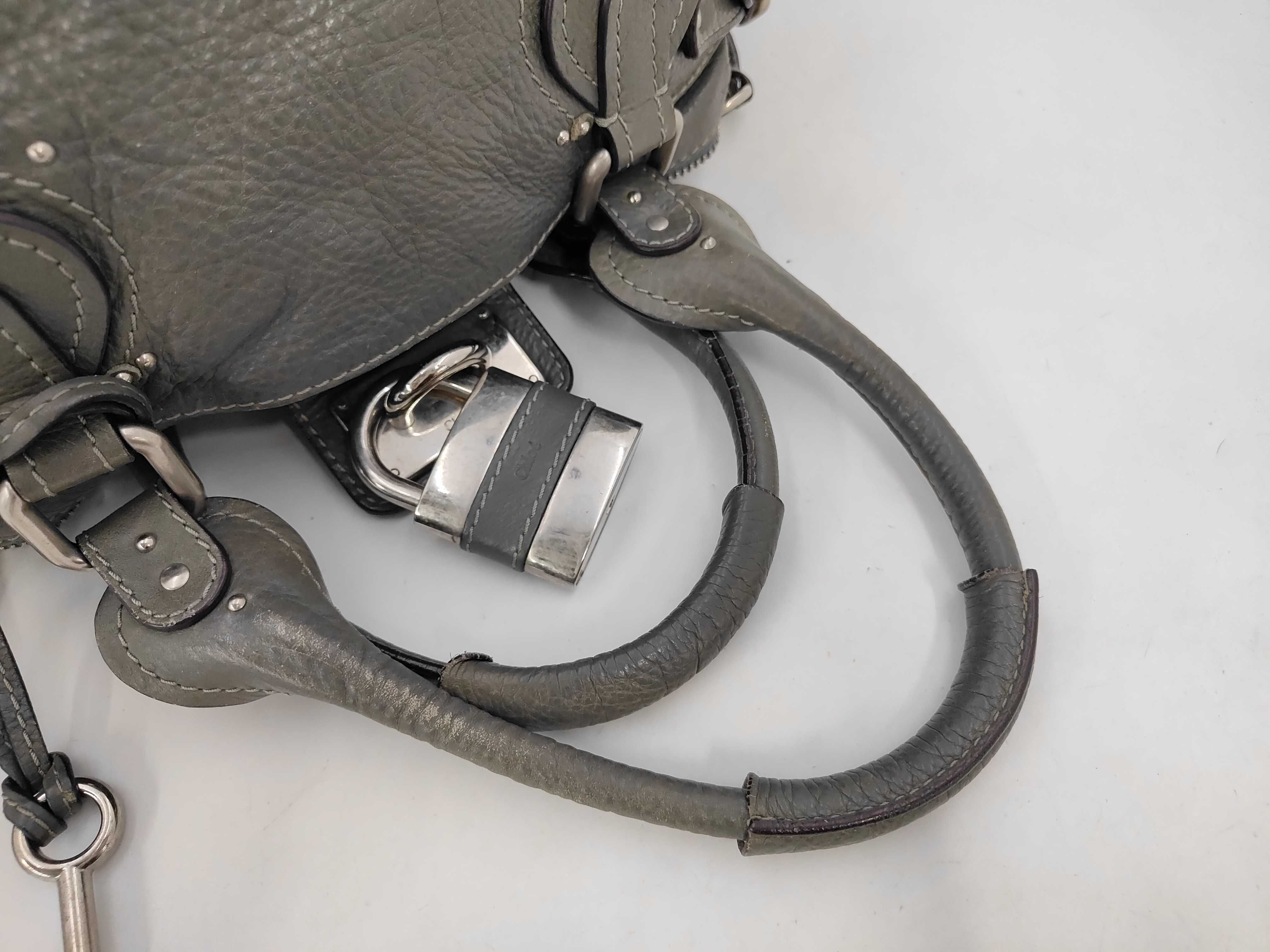 Paddington Leather Shoulder Bag in Khaki Grey with Silver Hardware — view 5