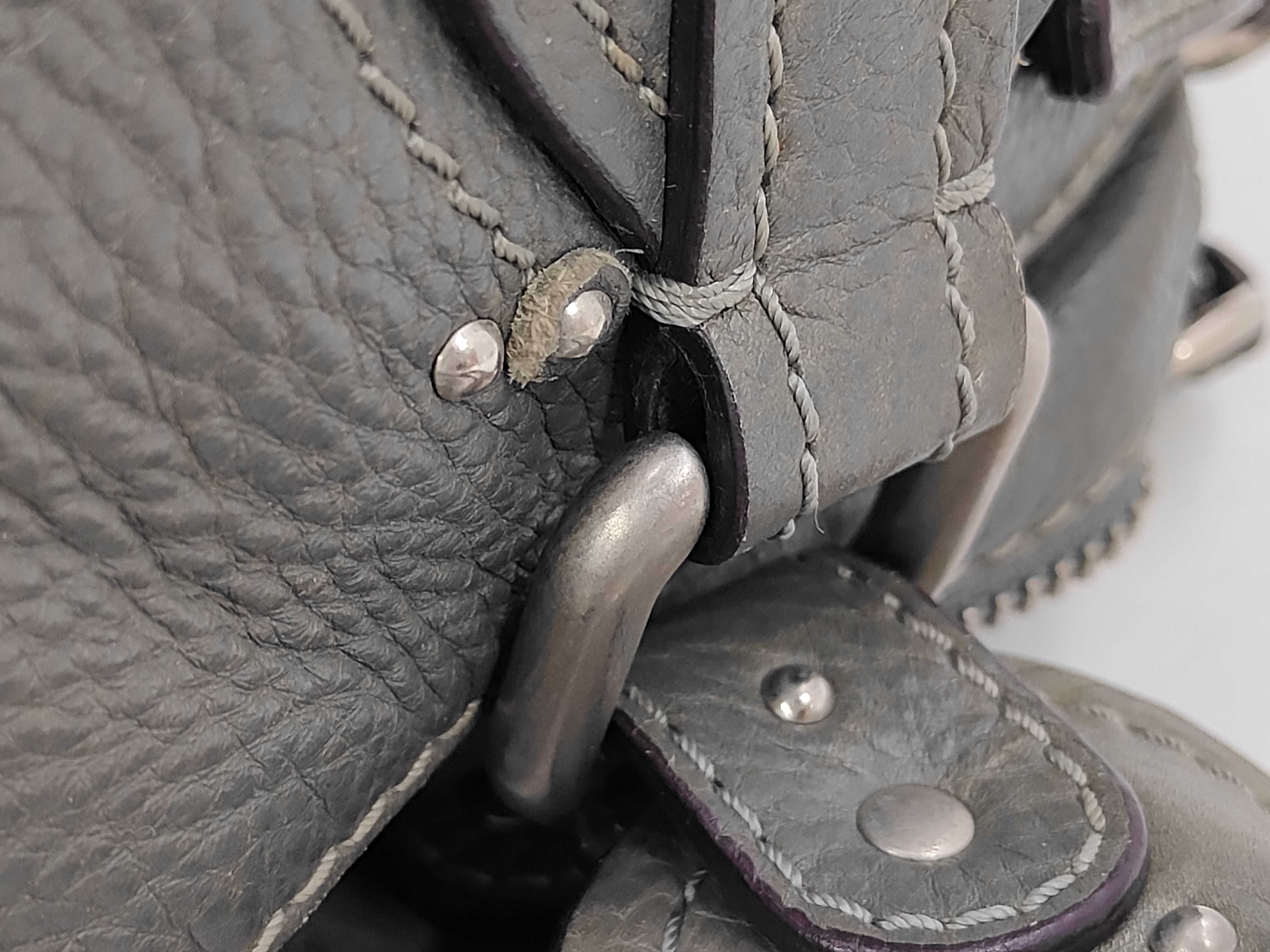 Paddington Leather Shoulder Bag in Khaki Grey with Silver Hardware — view 7