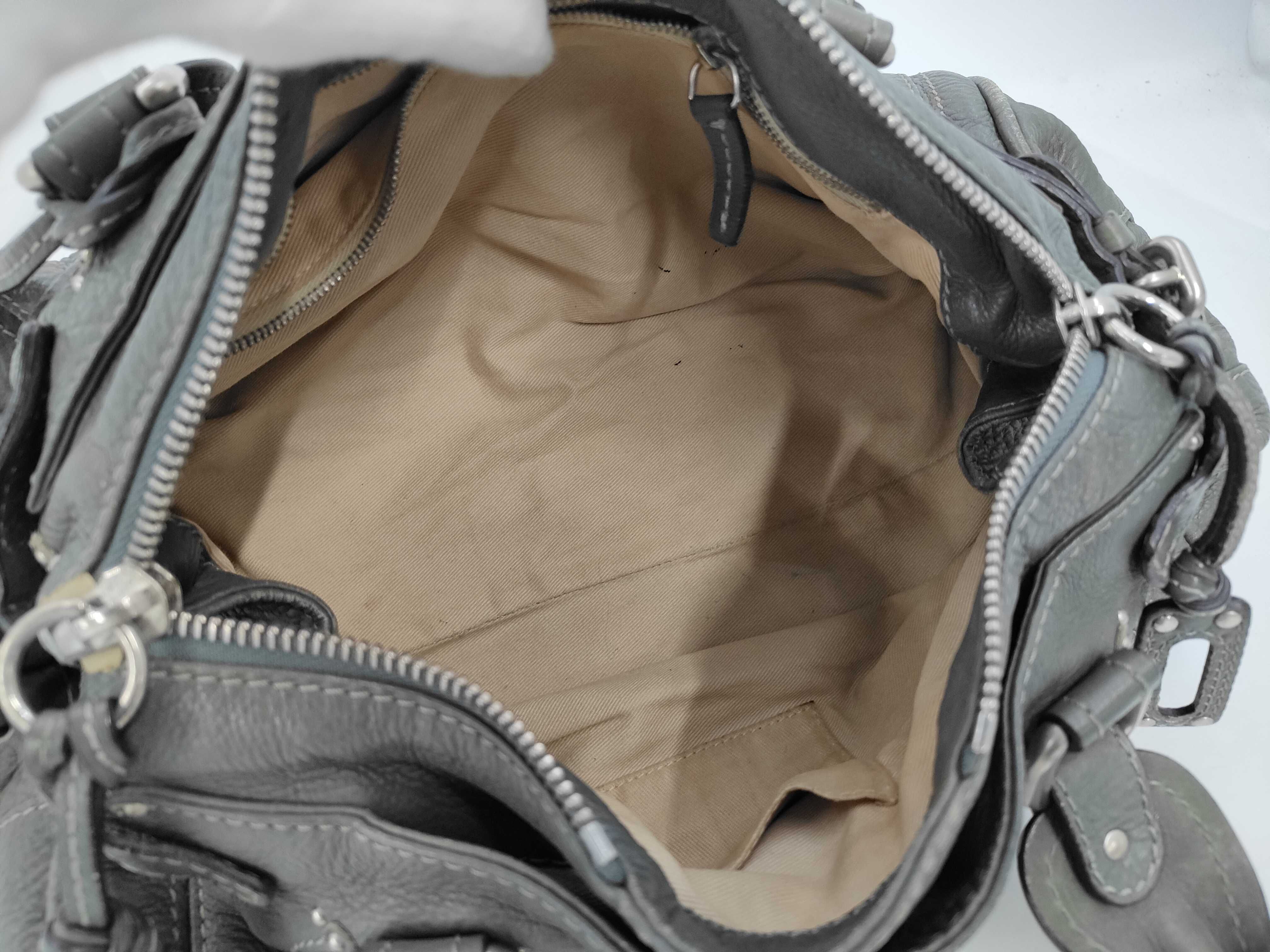 Paddington Leather Shoulder Bag in Khaki Grey with Silver Hardware — view 8