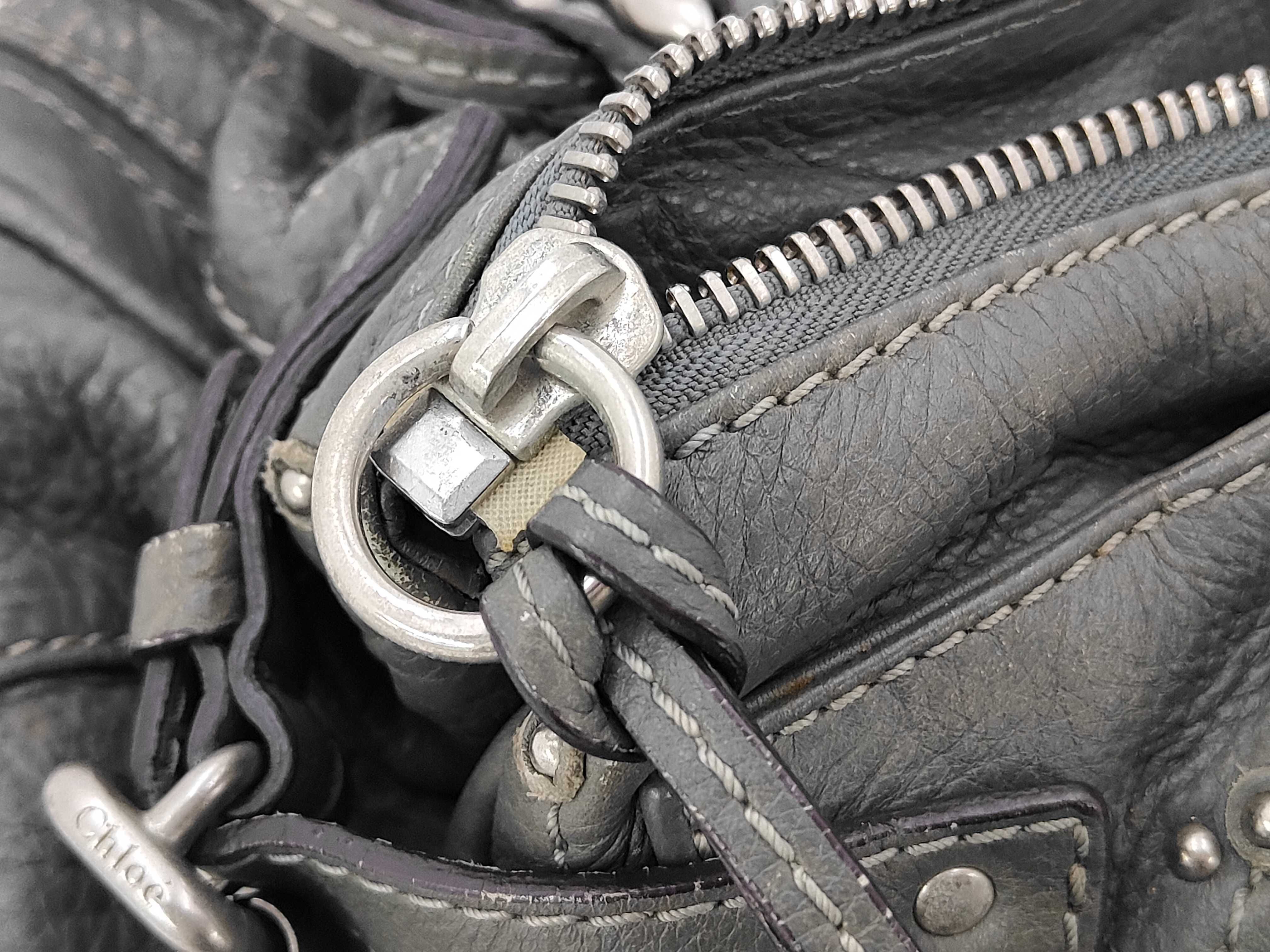 Paddington Leather Shoulder Bag in Khaki Grey with Silver Hardware — view 10