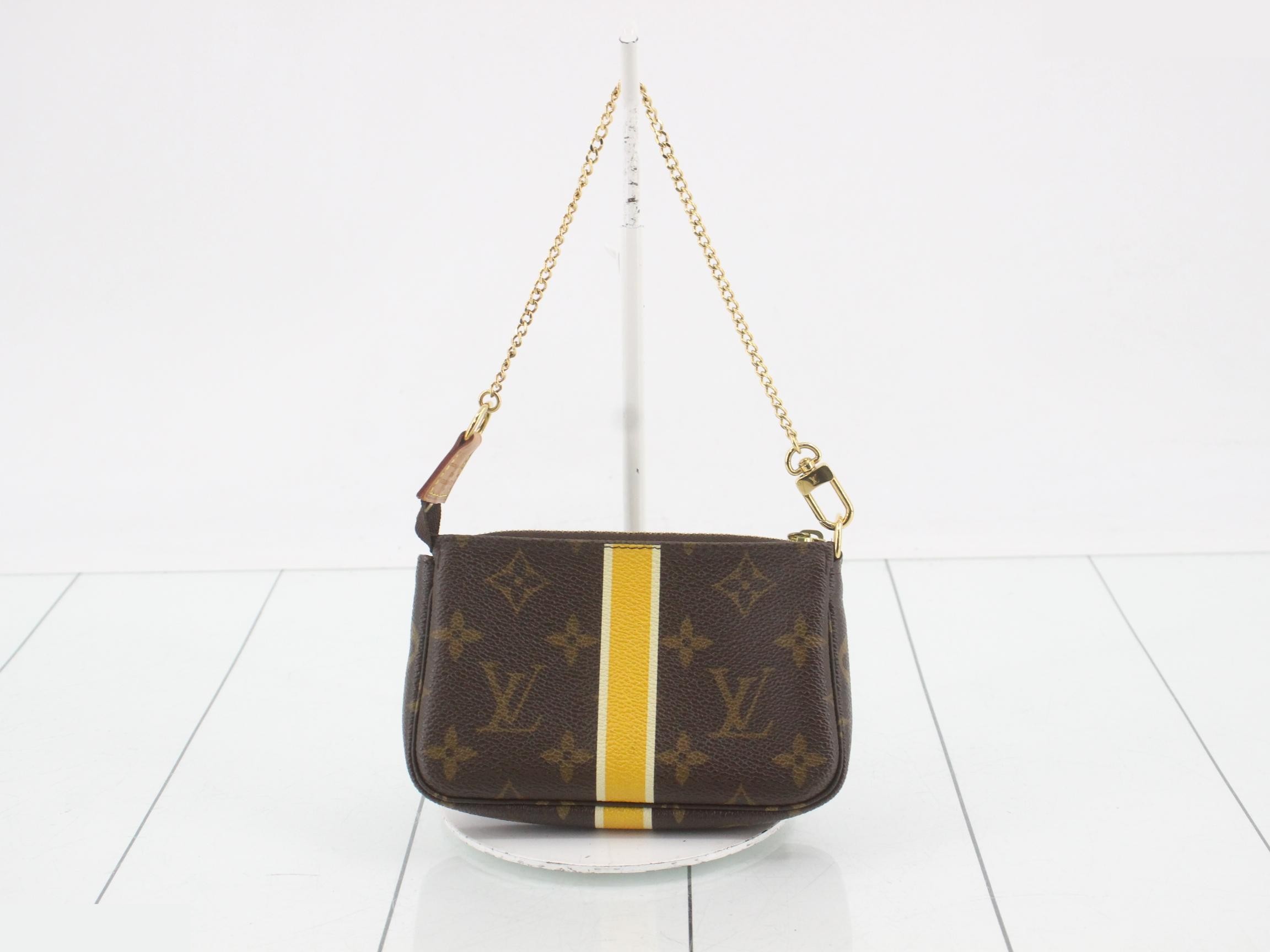 Mini Pochette Accessoires, Yellow Stripe, with Initials — view 2