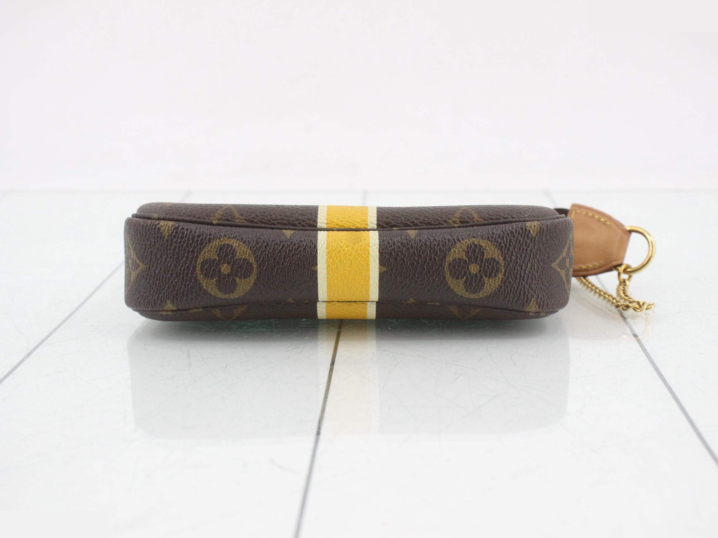 Mini Pochette Accessoires, Yellow Stripe, with Initials — view 3