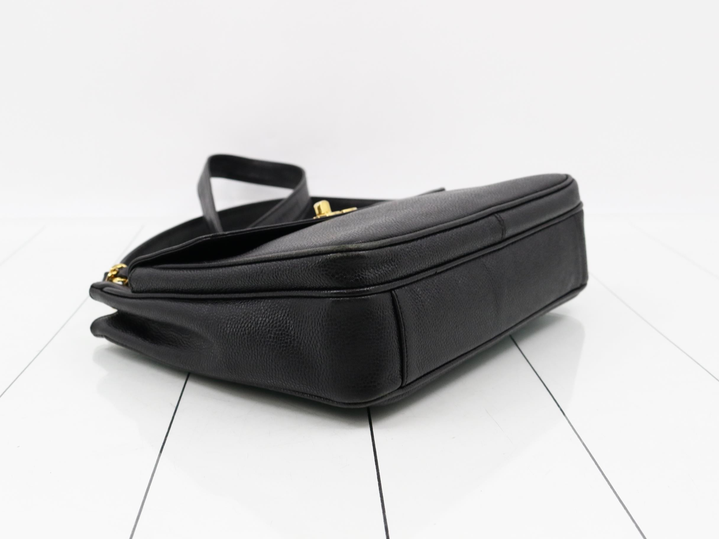 Caviar Skin Chain Tote Bag, Black — view 5