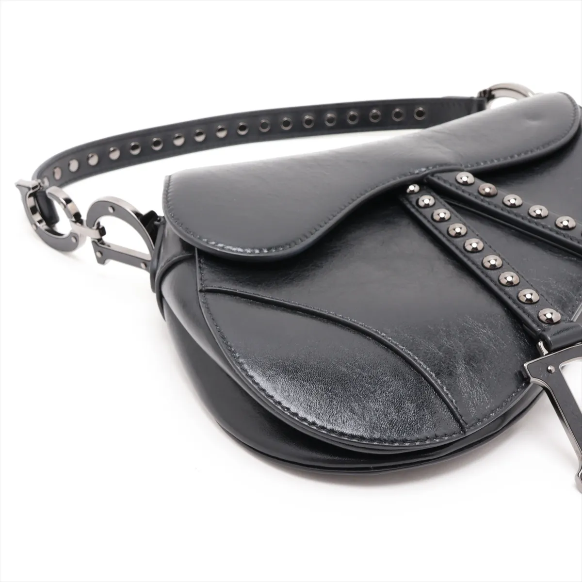 Saddle Leather x Studs 2-Way Handbag, Black — view 4