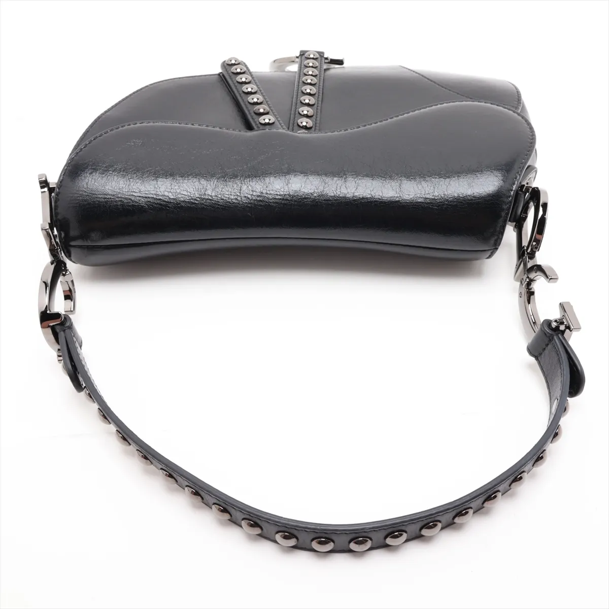 Saddle Leather x Studs 2-Way Handbag, Black — view 5