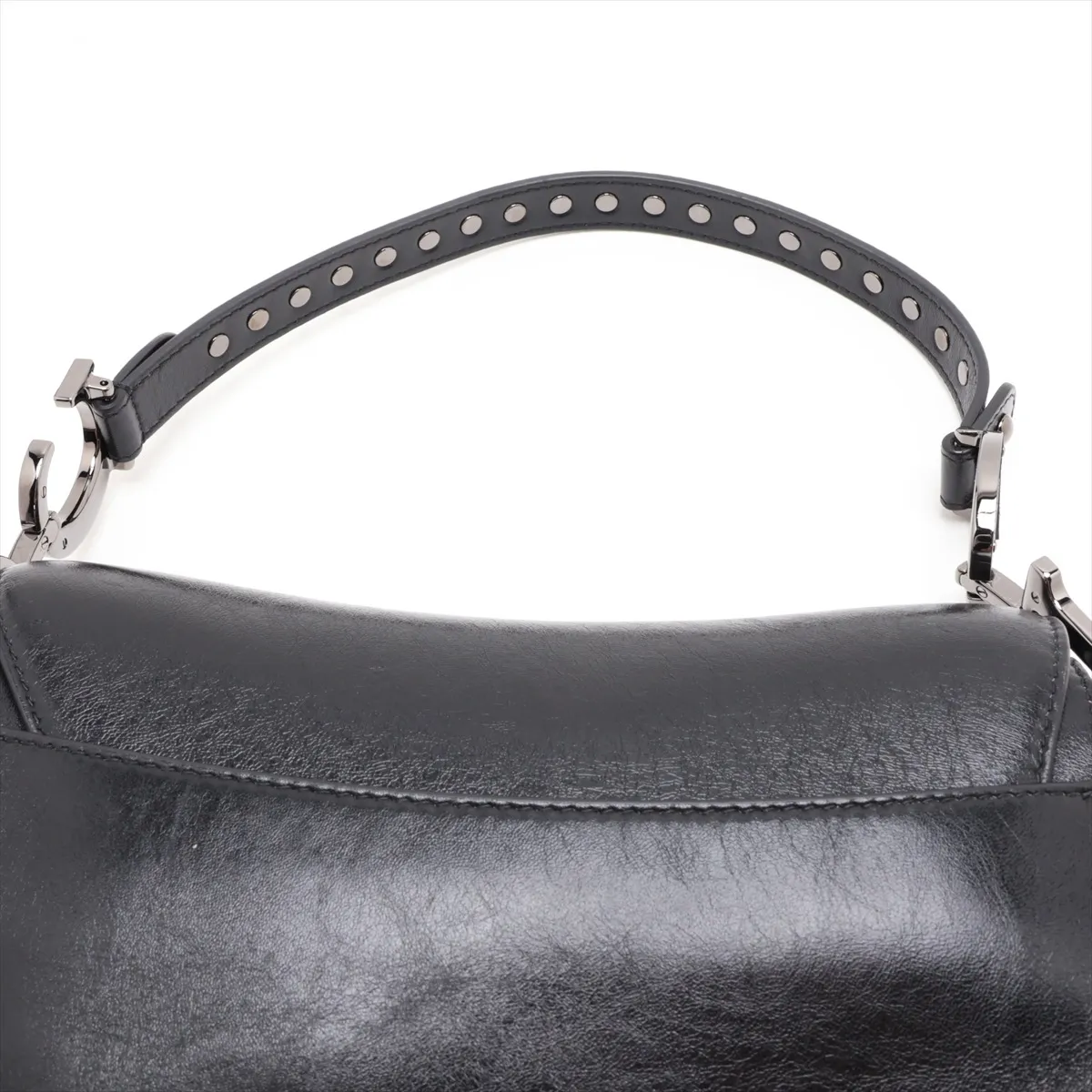 Saddle Leather x Studs 2-Way Handbag, Black — view 6
