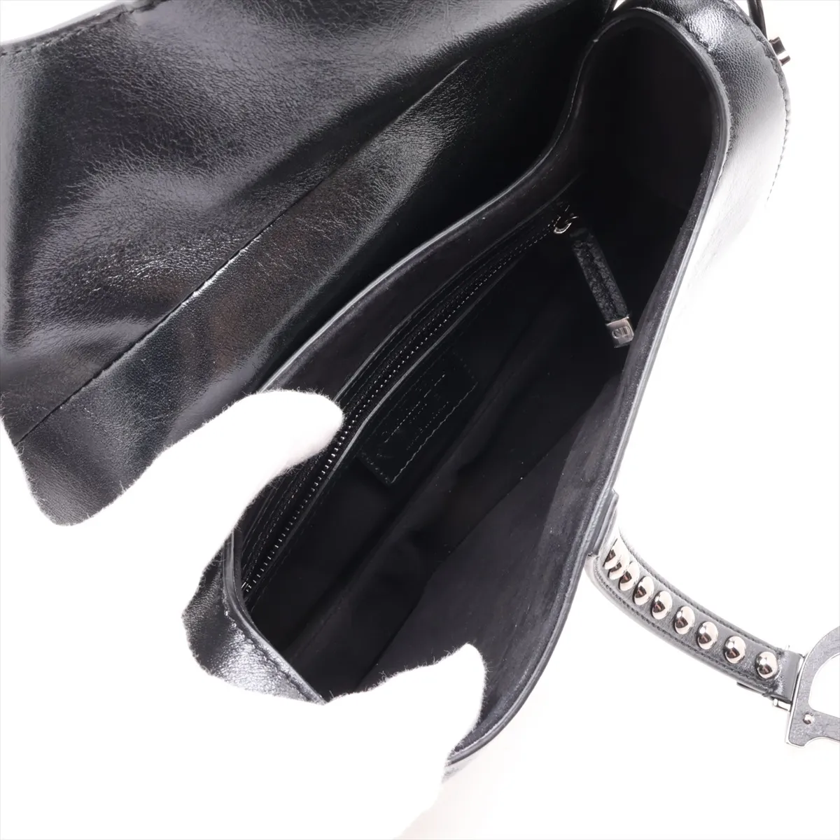 Saddle Leather x Studs 2-Way Handbag, Black — view 8
