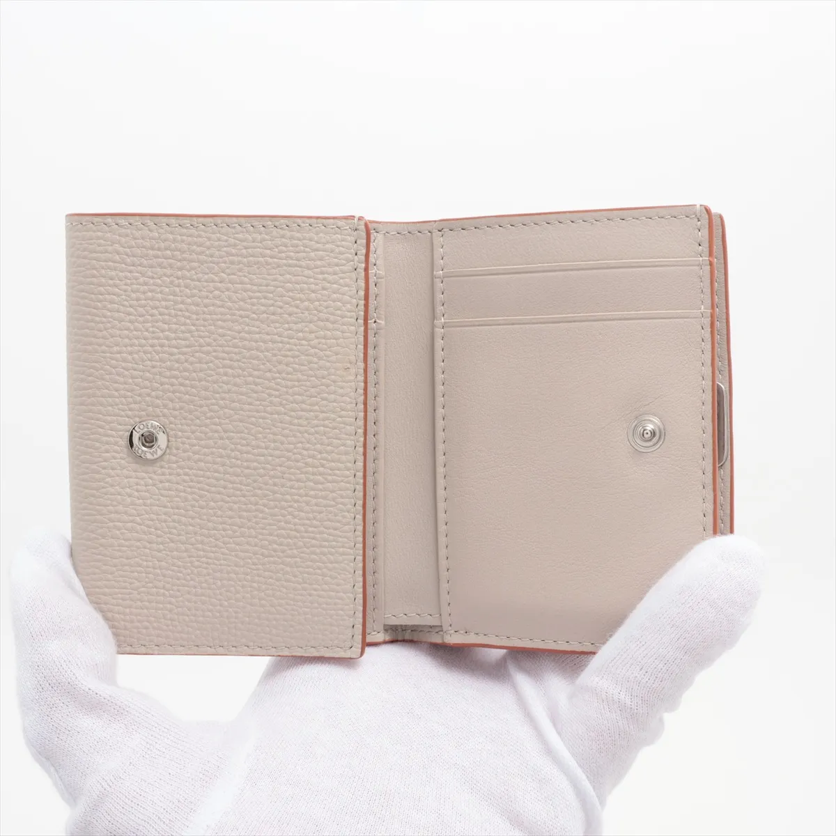 Anagram Trifold Leather Compact Wallet, Beige — view 4