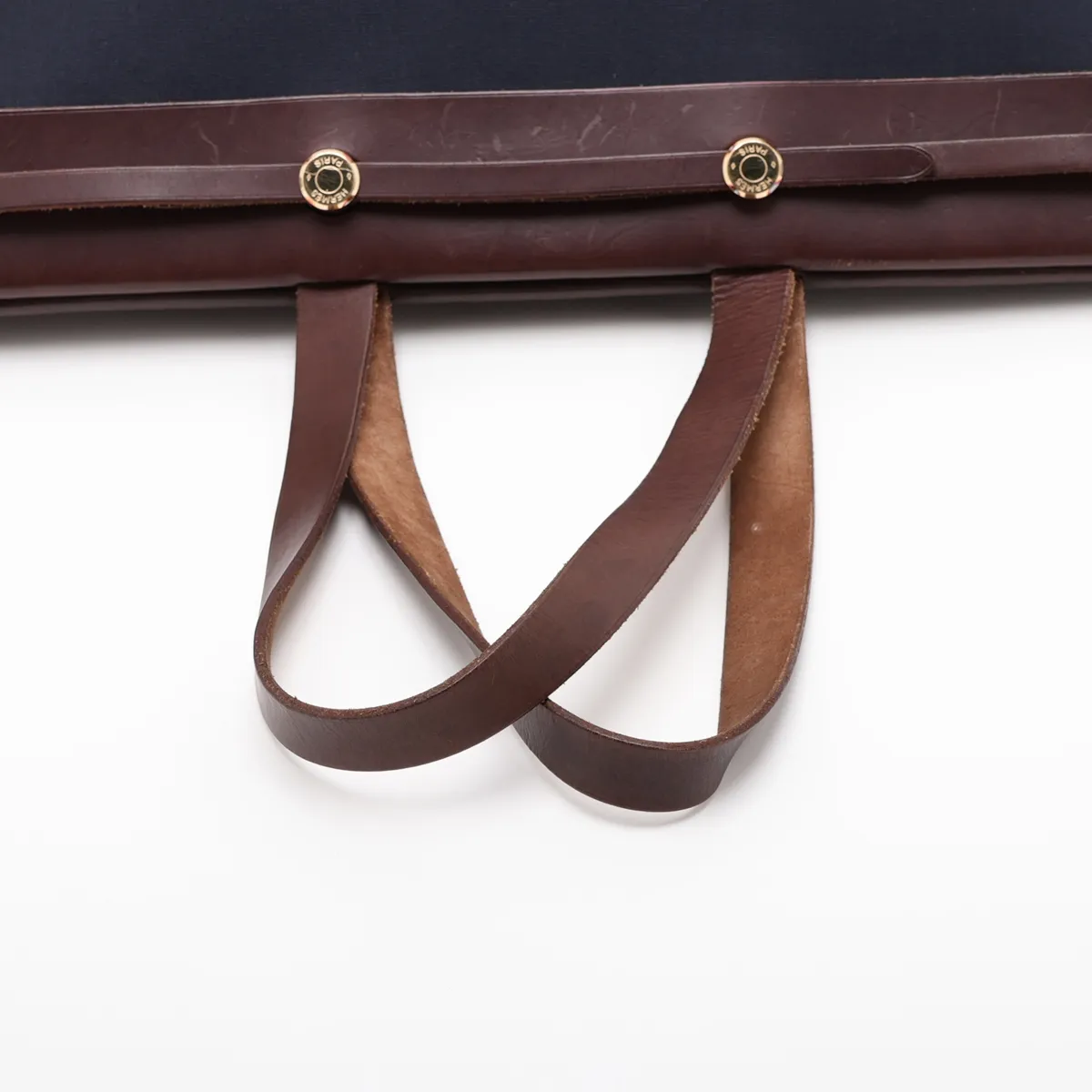 Herbag Cabas GM Toile Officier x Vache Hunter Navy x Brown Gold Hardware Pouch is sticky — view 5