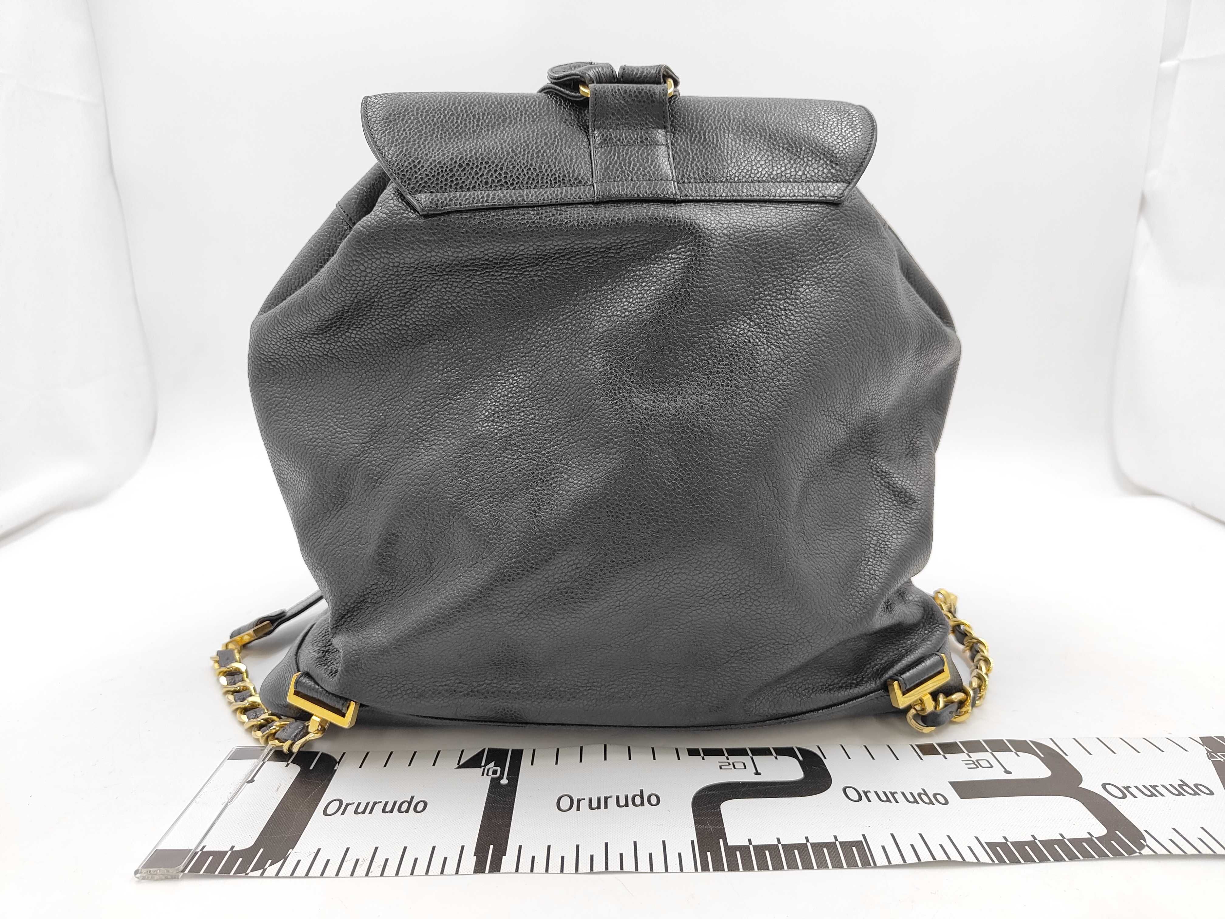 Caviar Skin Backpack, Black with Gold Hardware — view 2
