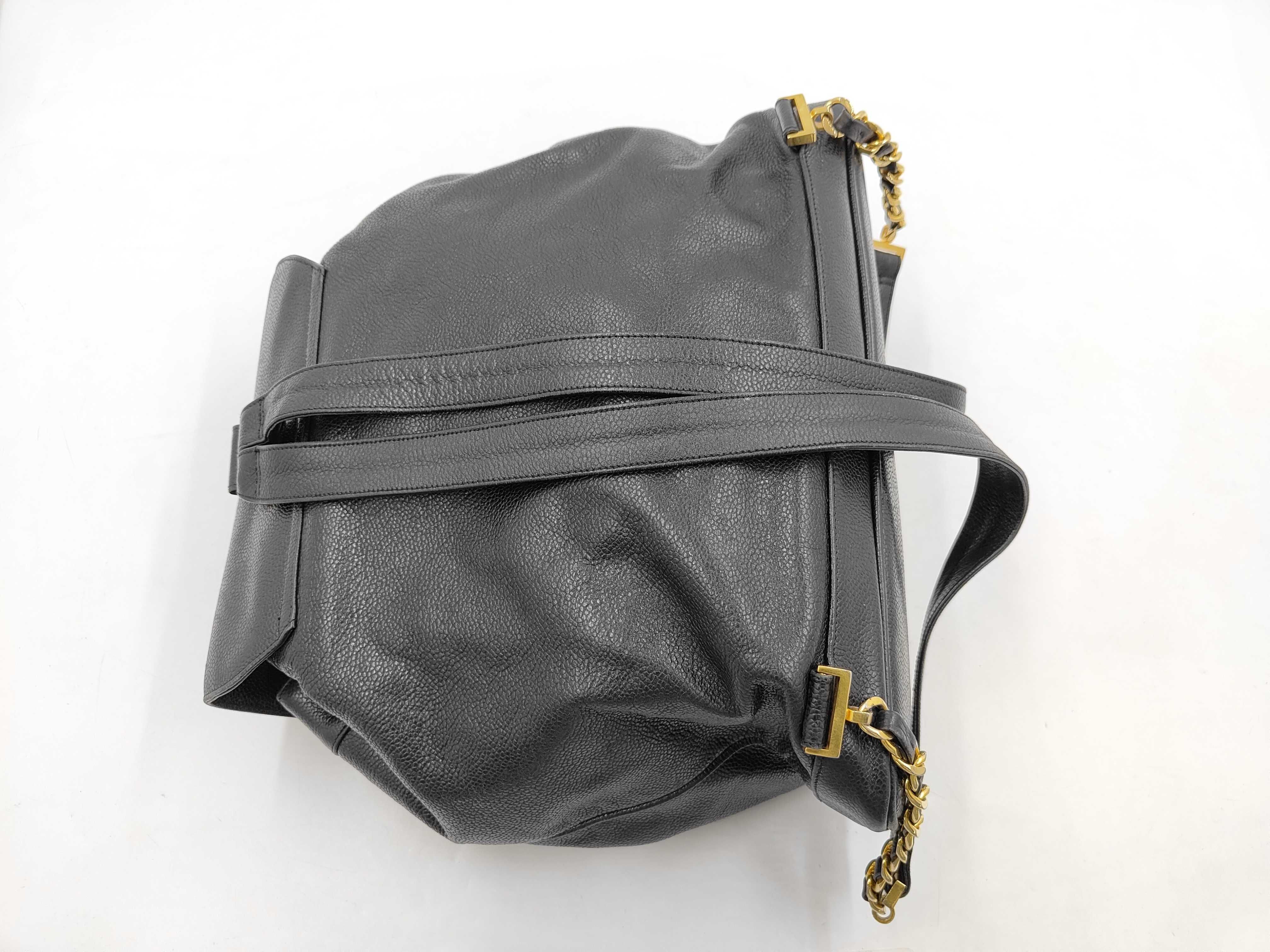 Caviar Skin Backpack, Black with Gold Hardware — view 3