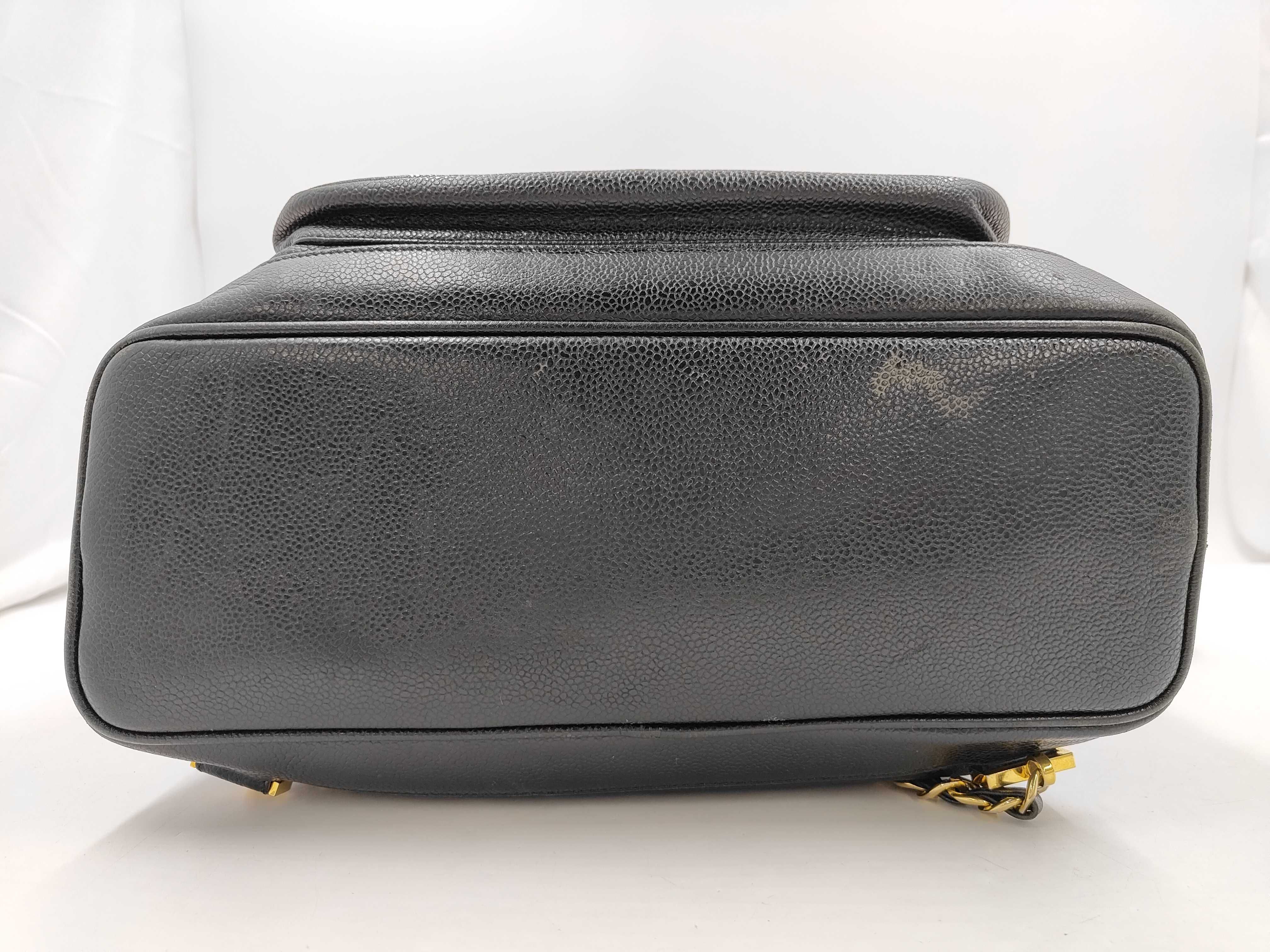 Caviar Skin Backpack, Black with Gold Hardware — view 8