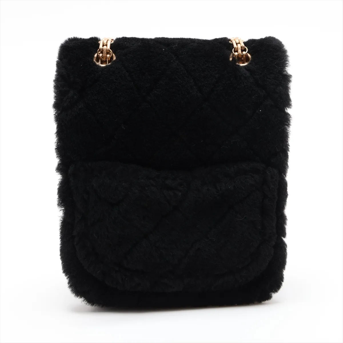 Matelassé 2.55 Fur x Lambskin Single Flap Double Chain Bag, Black with Gold Hardware, 30608429 (Serial Number in the 30s) — view 2