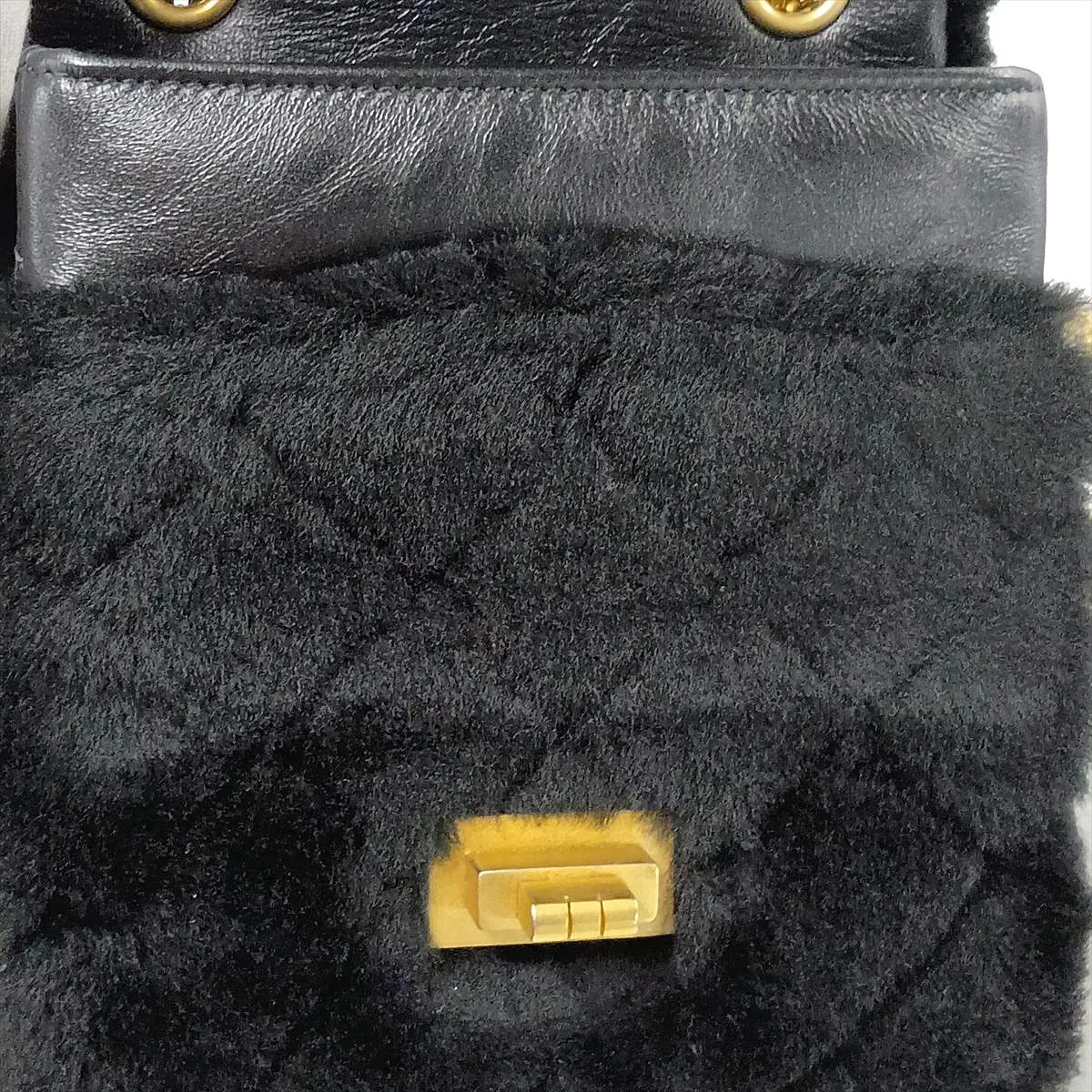 Matelassé 2.55 Fur x Lambskin Single Flap Double Chain Bag, Black with Gold Hardware, 30608429 (Serial Number in the 30s) — view 13