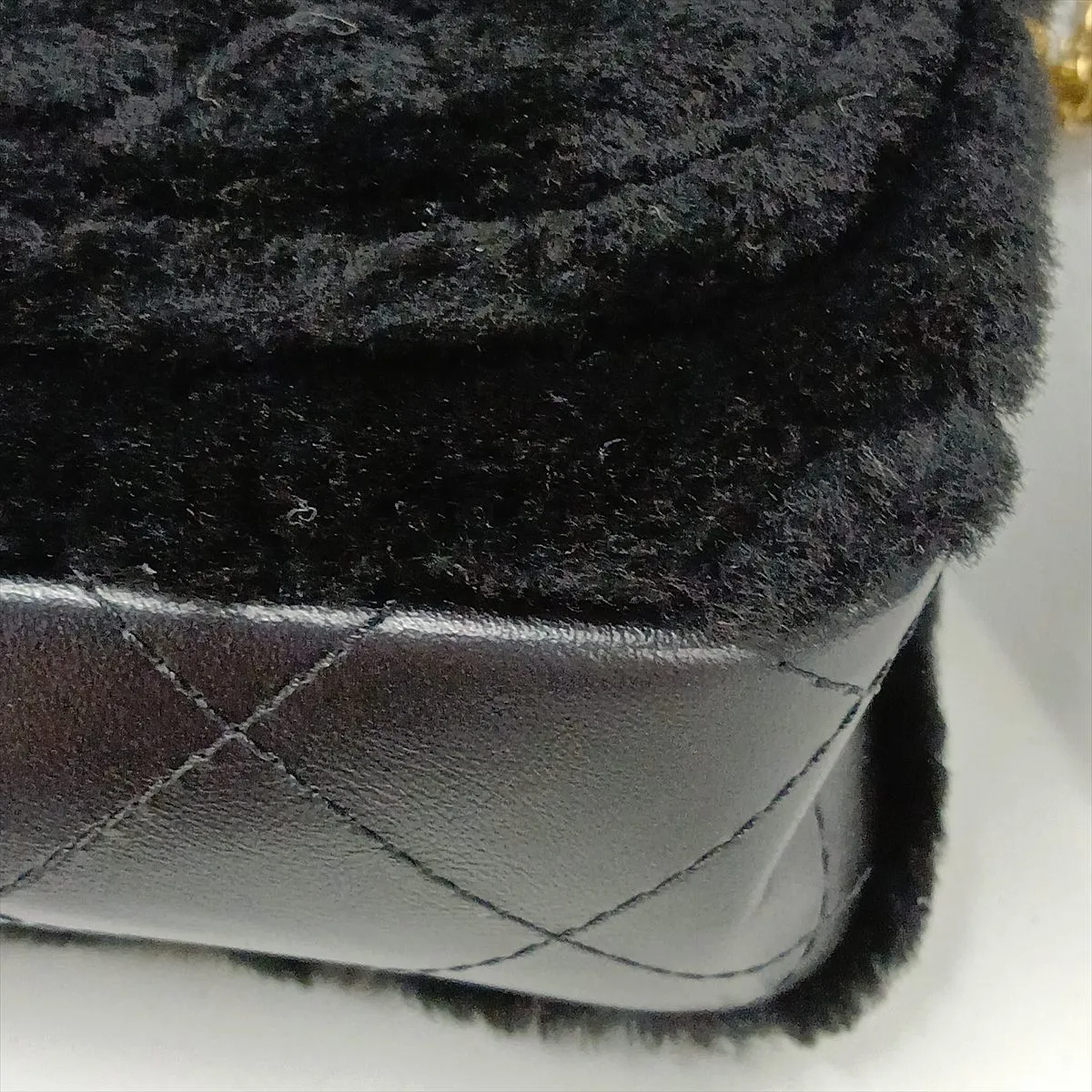 Matelassé 2.55 Fur x Lambskin Single Flap Double Chain Bag, Black with Gold Hardware, 30608429 (Serial Number in the 30s) — view 14