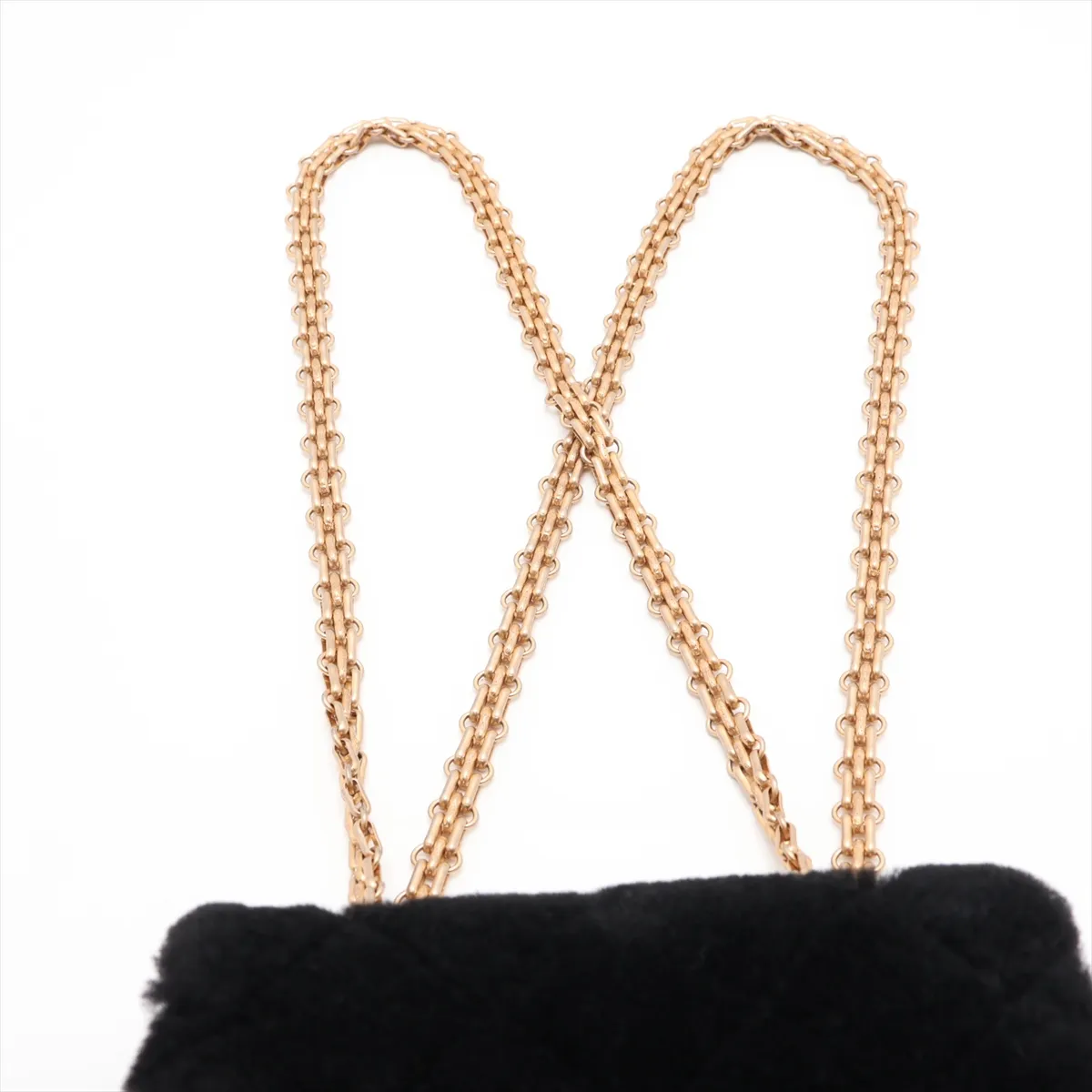 Matelassé 2.55 Fur x Lambskin Single Flap Double Chain Bag, Black with Gold Hardware, 30608429 (Serial Number in the 30s) — view 6