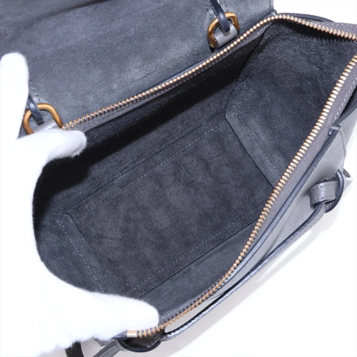 Belt Bag Nano Leather 2-Way Handbag, Gray — view 8