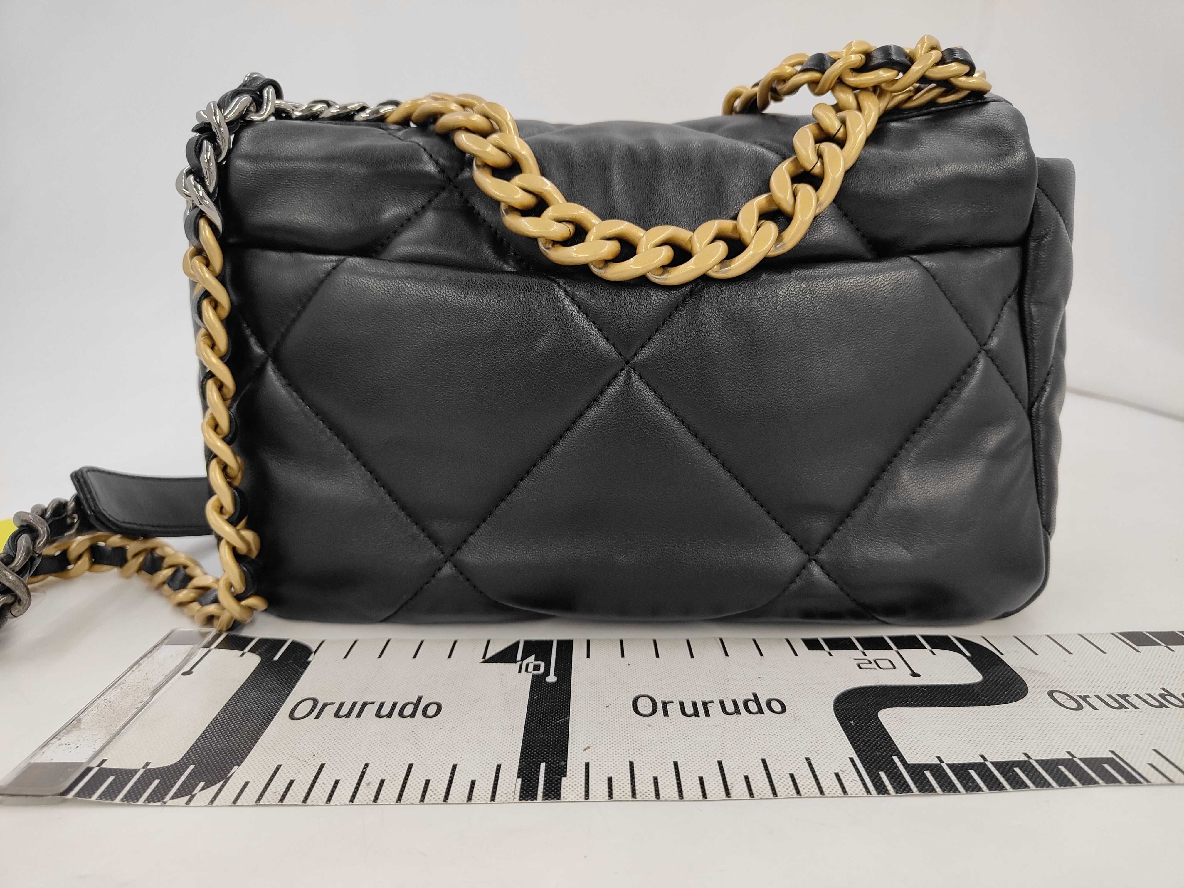 Lambskin Chanel 19 Small Black Chain Shoulder Bag Gold Shoulder Bag — view 2