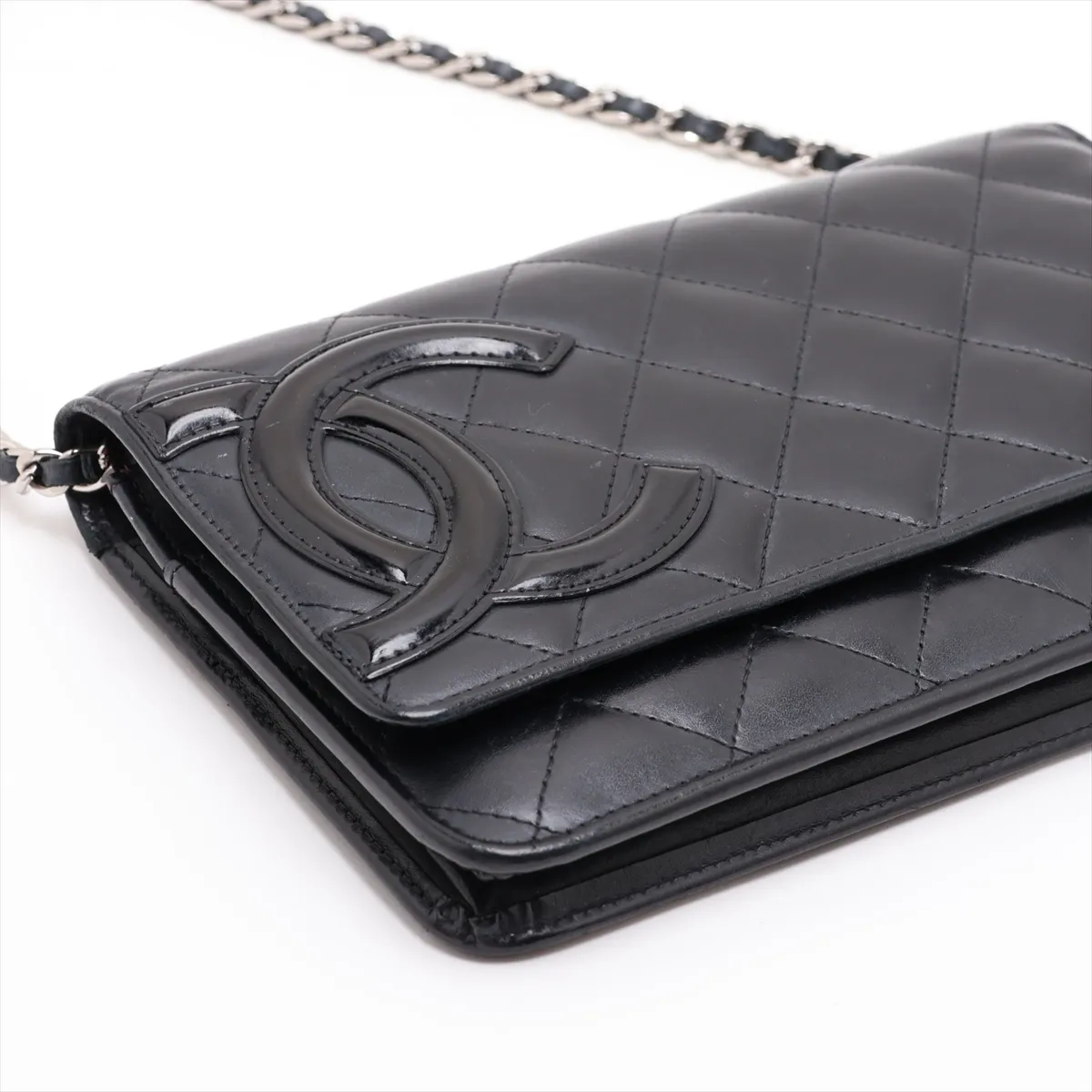 Cambon Line Leather x Patent Leather Chain Wallet, Black, Silver Hardware, 19375950, Serial Number 19 — view 4