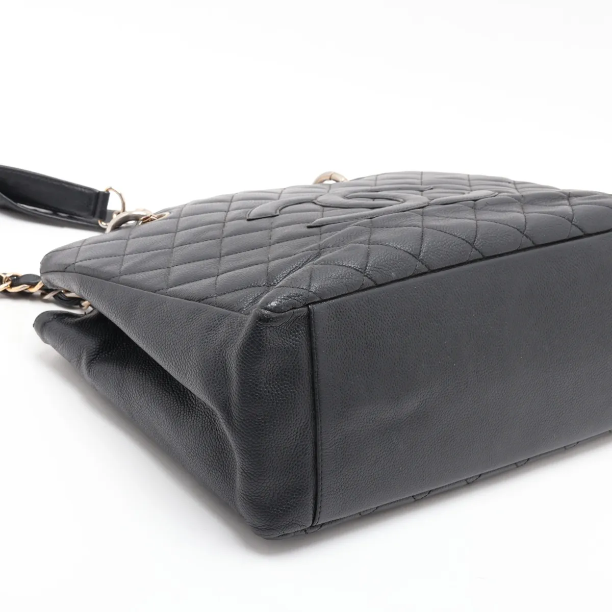 GST Caviar Skin Chain Tote Bag, Black with Gold Hardware — view 4
