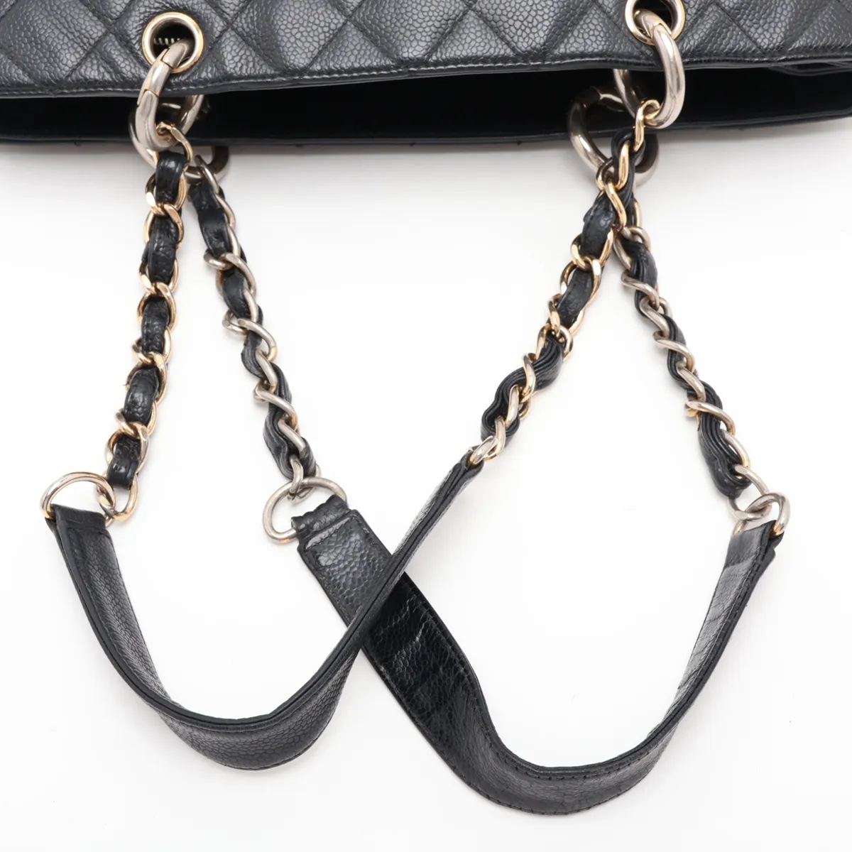 GST Caviar Skin Chain Tote Bag, Black with Gold Hardware — view 5