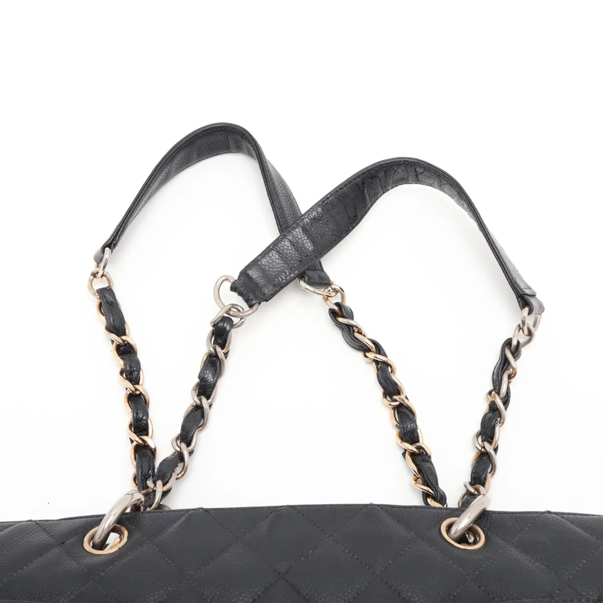 GST Caviar Skin Chain Tote Bag, Black with Gold Hardware — view 6